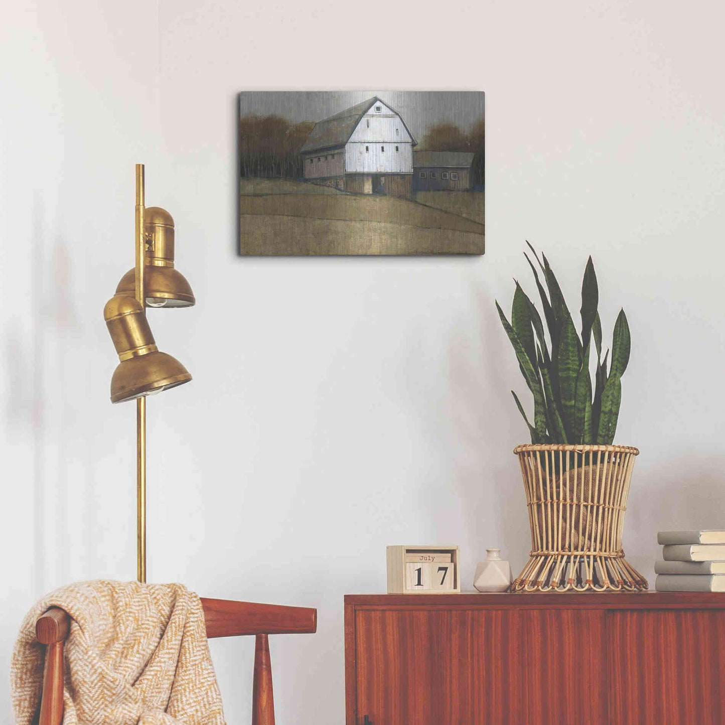Luxe Metal Art 'White Barn View II' by Tim O'Toole, Metal Wall Art,24x16