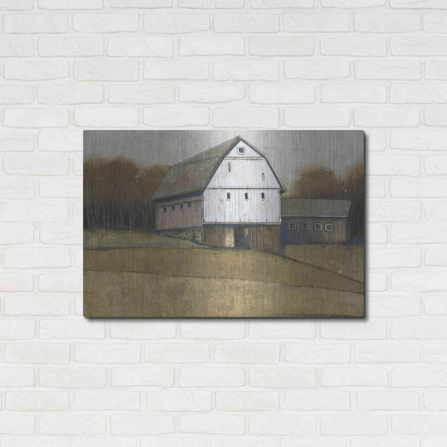 Luxe Metal Art 'White Barn View II' by Tim O'Toole, Metal Wall Art,36x24