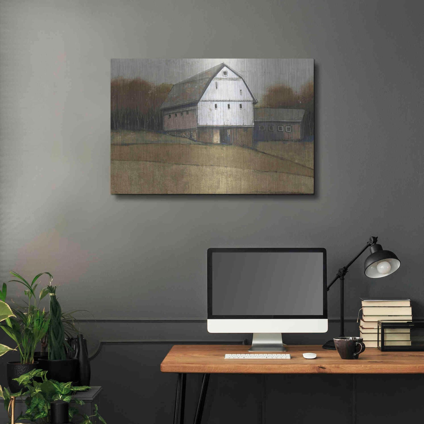Luxe Metal Art 'White Barn View II' by Tim O'Toole, Metal Wall Art,36x24
