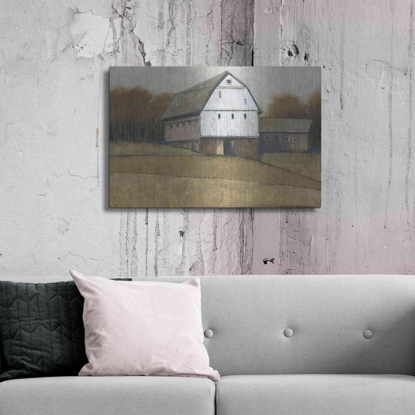 Luxe Metal Art 'White Barn View II' by Tim O'Toole, Metal Wall Art,36x24