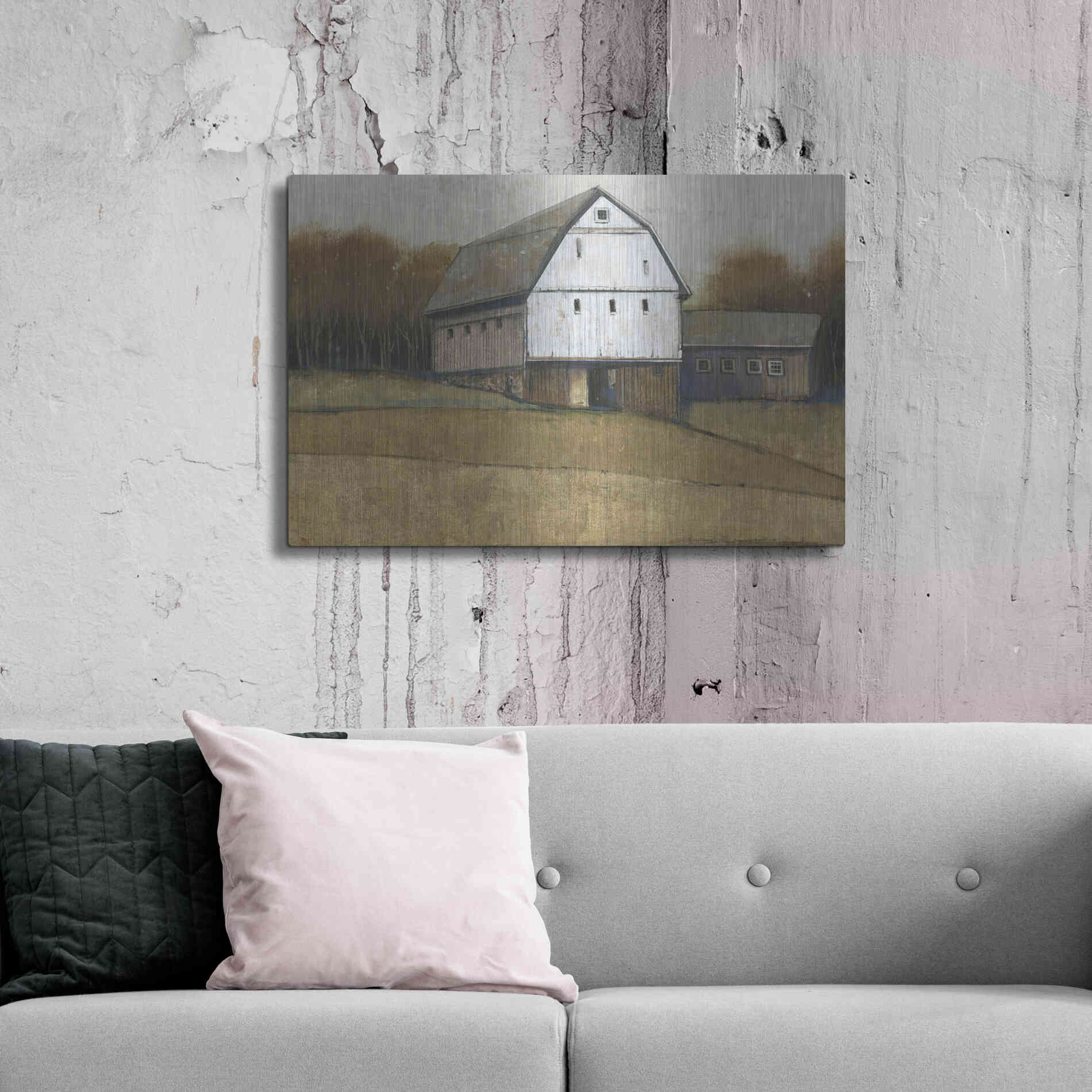 Luxe Metal Art 'White Barn View II' by Tim O'Toole, Metal Wall Art,36x24