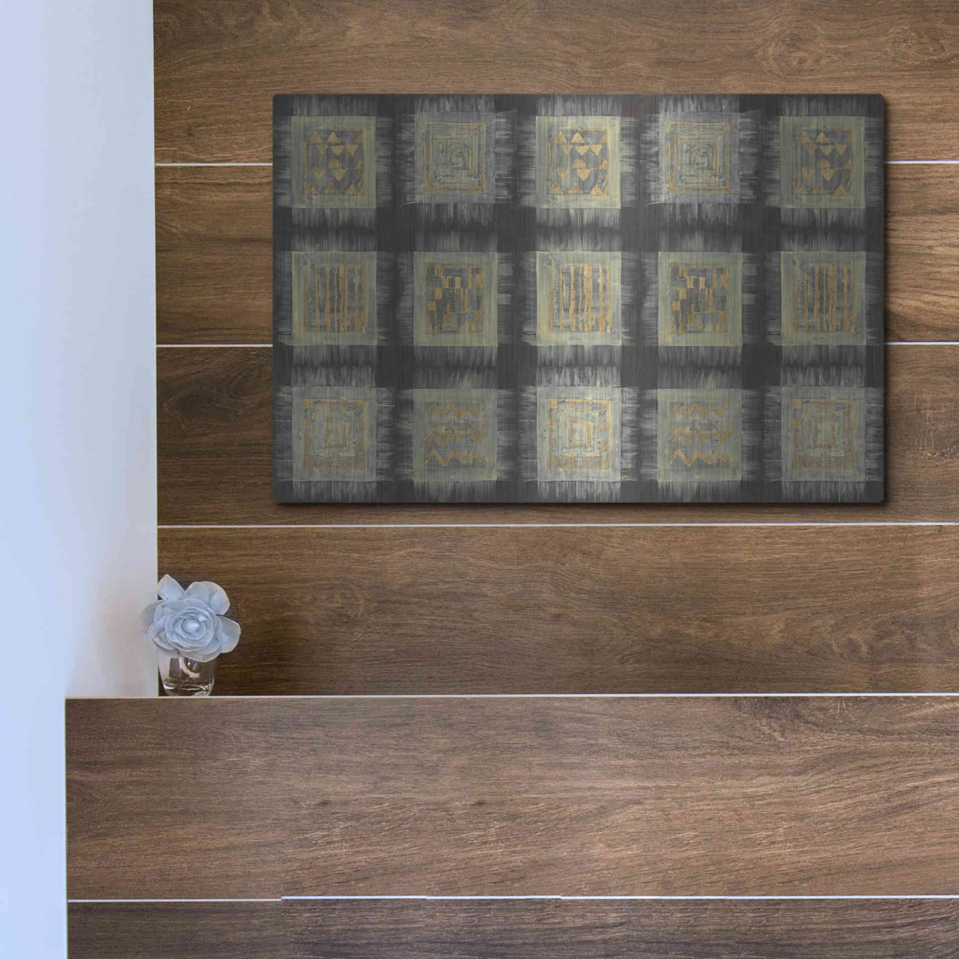 Luxe Metal Art 'Gold Tapestry VIII RUG' by Albena Hristova, Metal Wall Art,16x12