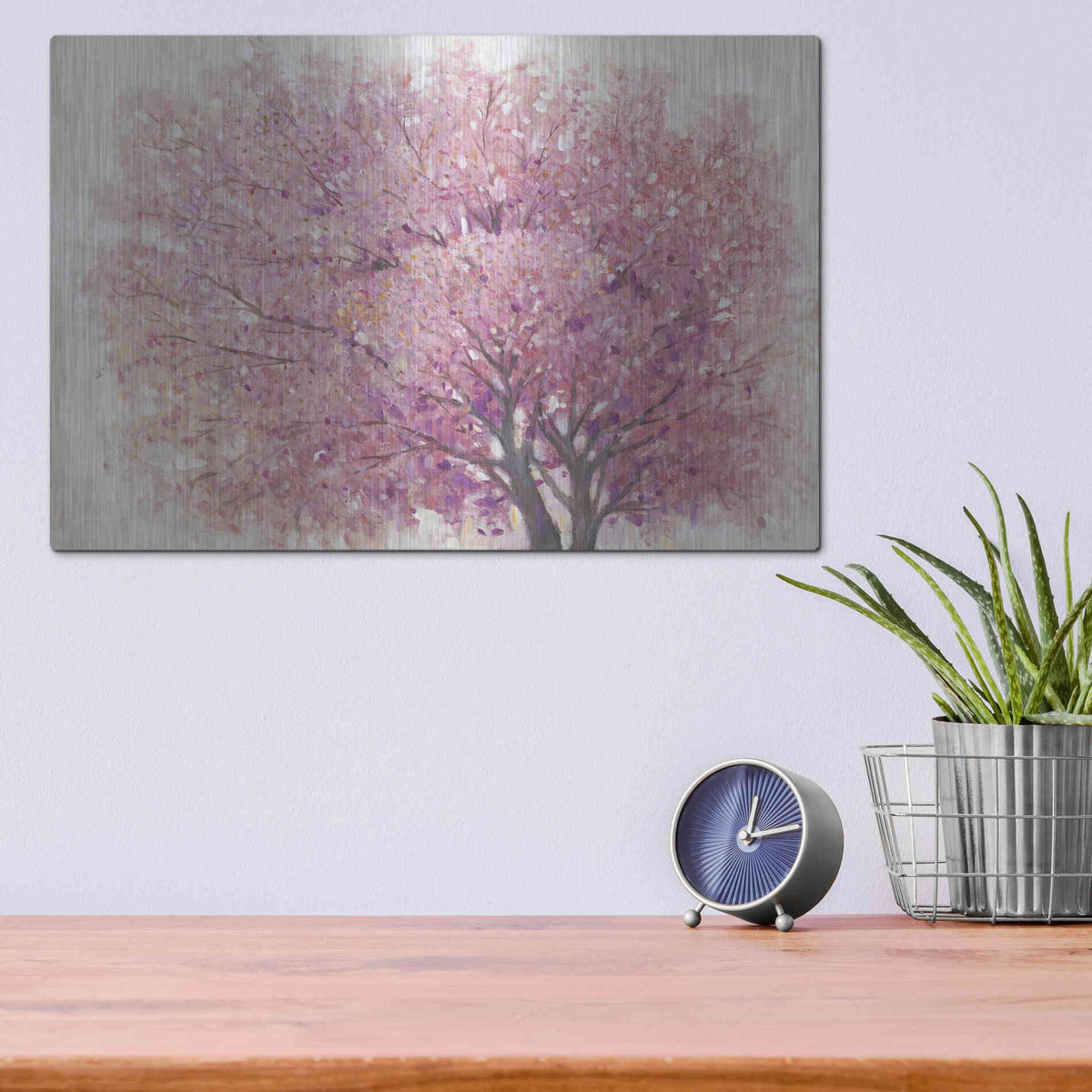 Luxe Metal Art 'Pink Cherry Blossom Tree II' by Tim O'Toole, Metal Wall Art,16x12