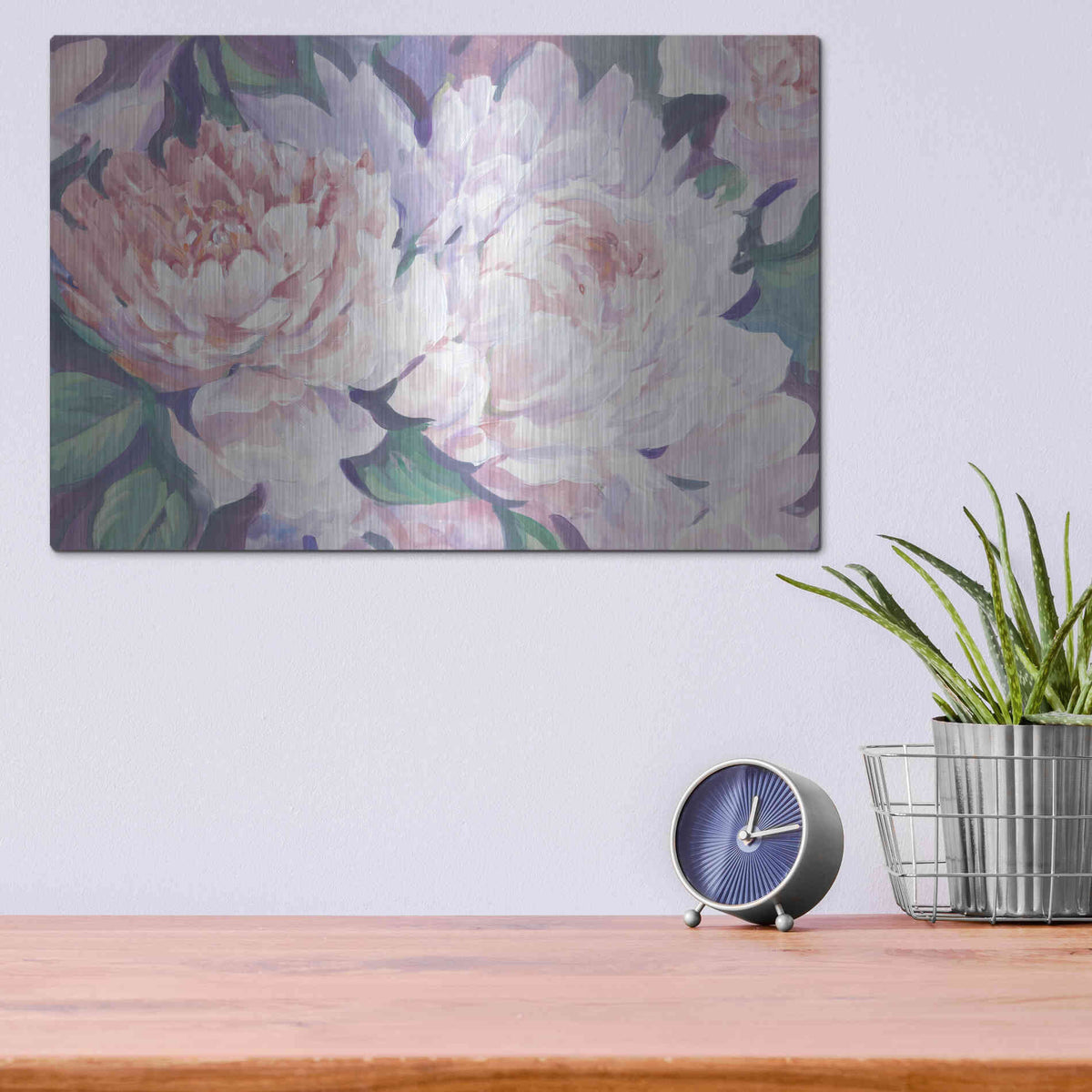 Luxe Metal Art 'Peonies in Bloom I' by Tim O'Toole, Metal Wall Art,16x12