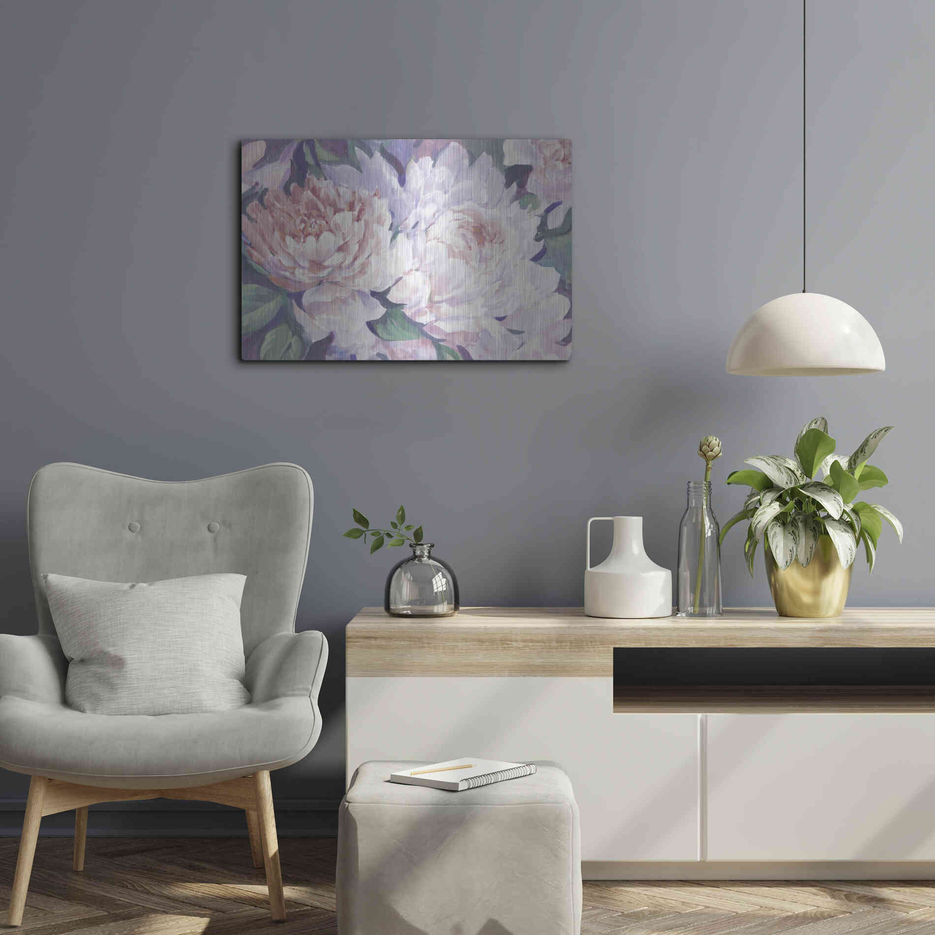 Luxe Metal Art 'Peonies in Bloom I' by Tim O'Toole, Metal Wall Art,24x16