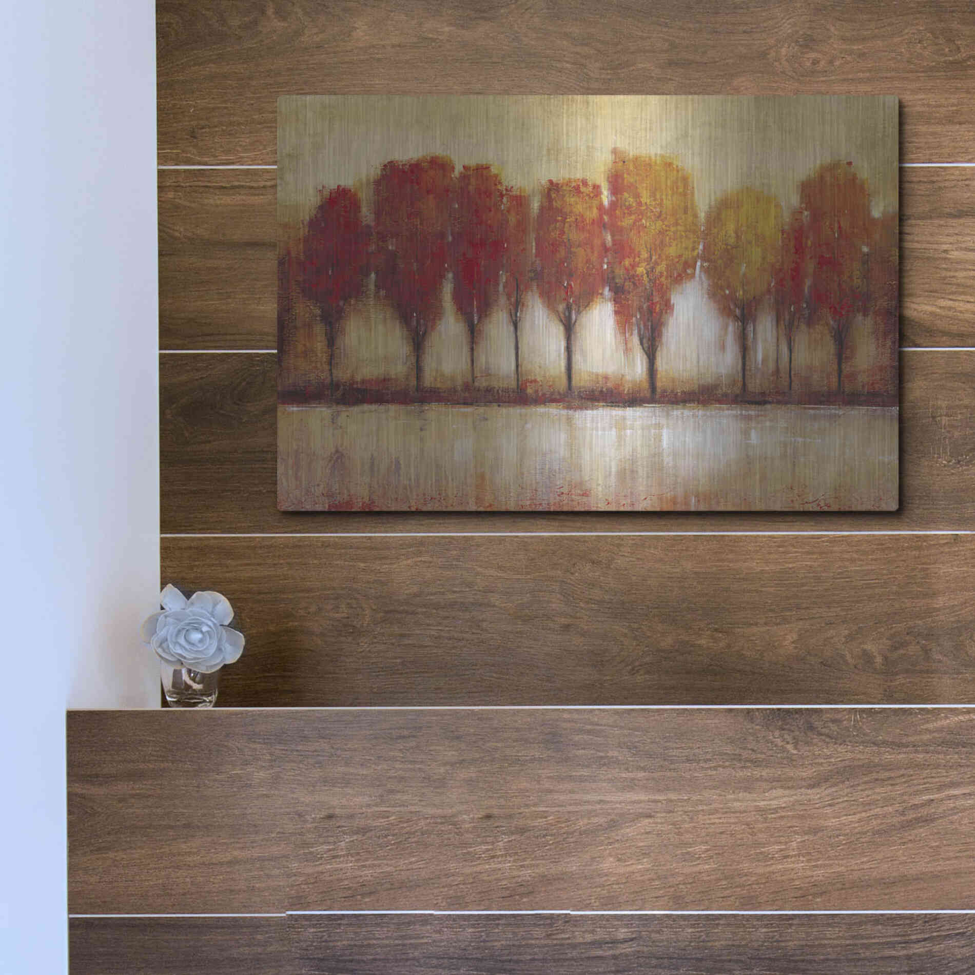 Luxe Metal Art 'Autumn Water's Edge' by Tim O'Toole, Metal Wall Art,16x12