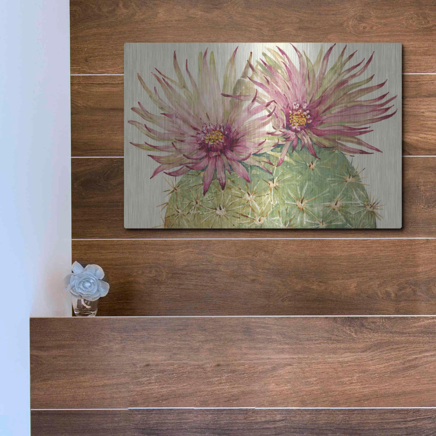 Luxe Metal Art 'Cactus Blossoms I' by Tim O'Toole, Metal Wall Art,16x12