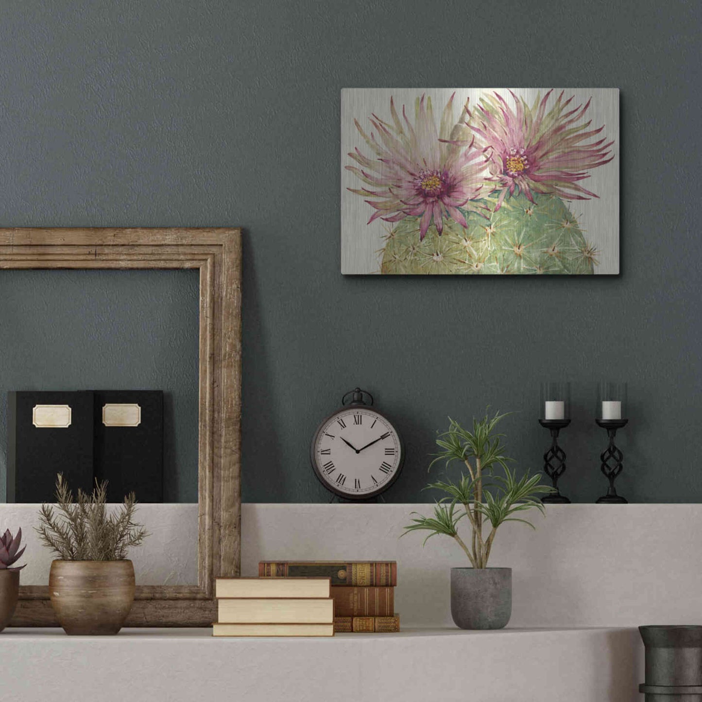 Luxe Metal Art 'Cactus Blossoms I' by Tim O'Toole, Metal Wall Art,16x12