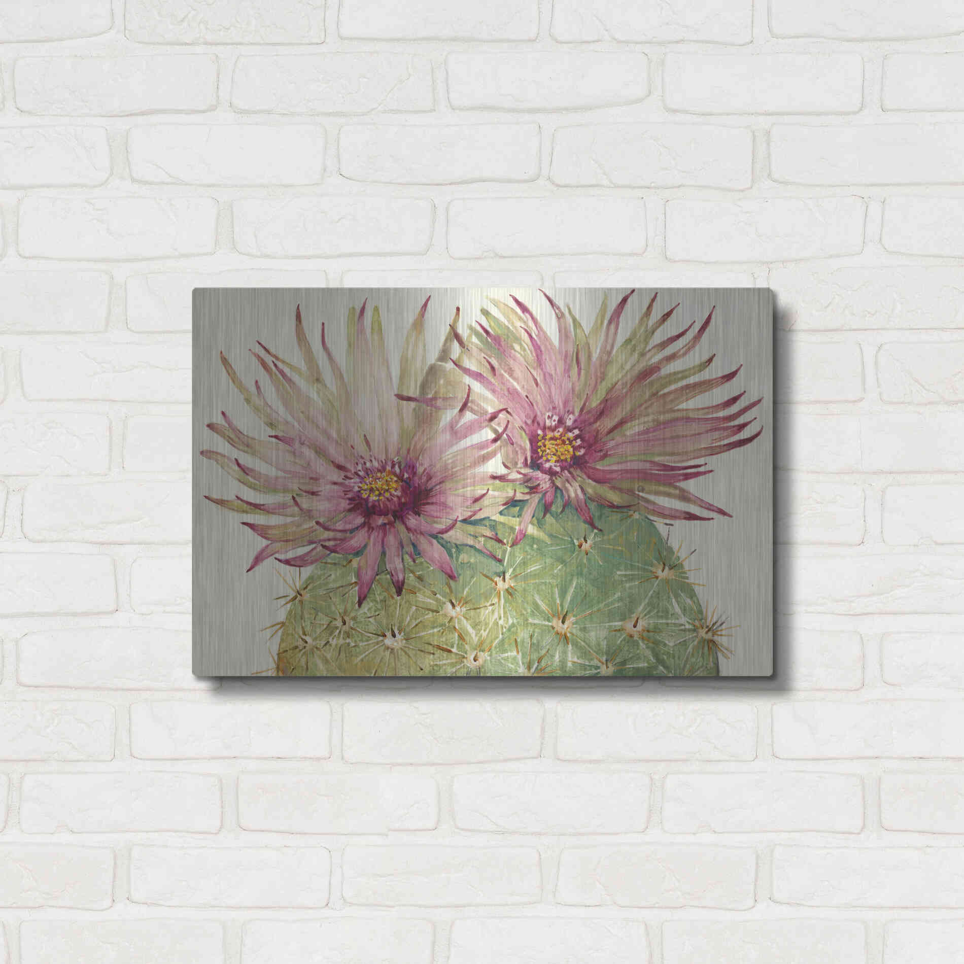 Luxe Metal Art 'Cactus Blossoms I' by Tim O'Toole, Metal Wall Art,24x16