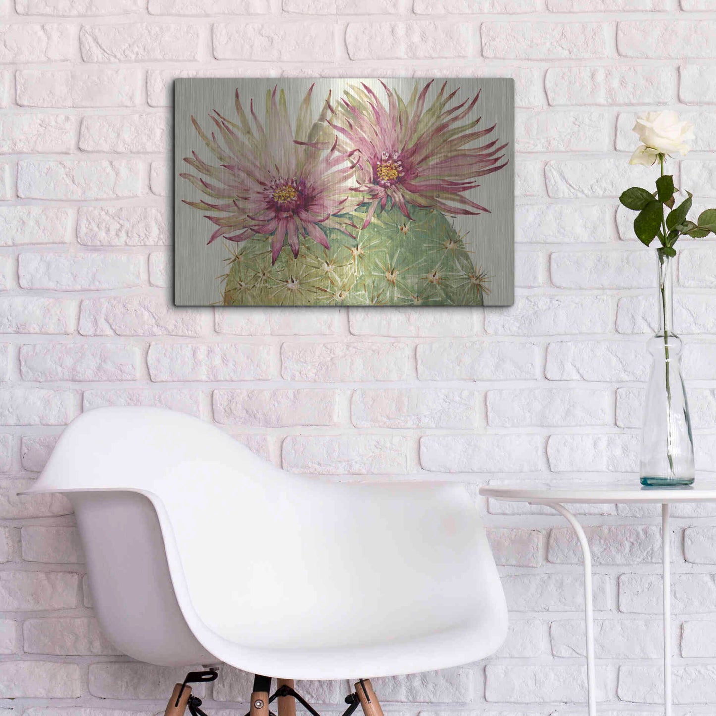 Luxe Metal Art 'Cactus Blossoms I' by Tim O'Toole, Metal Wall Art,24x16