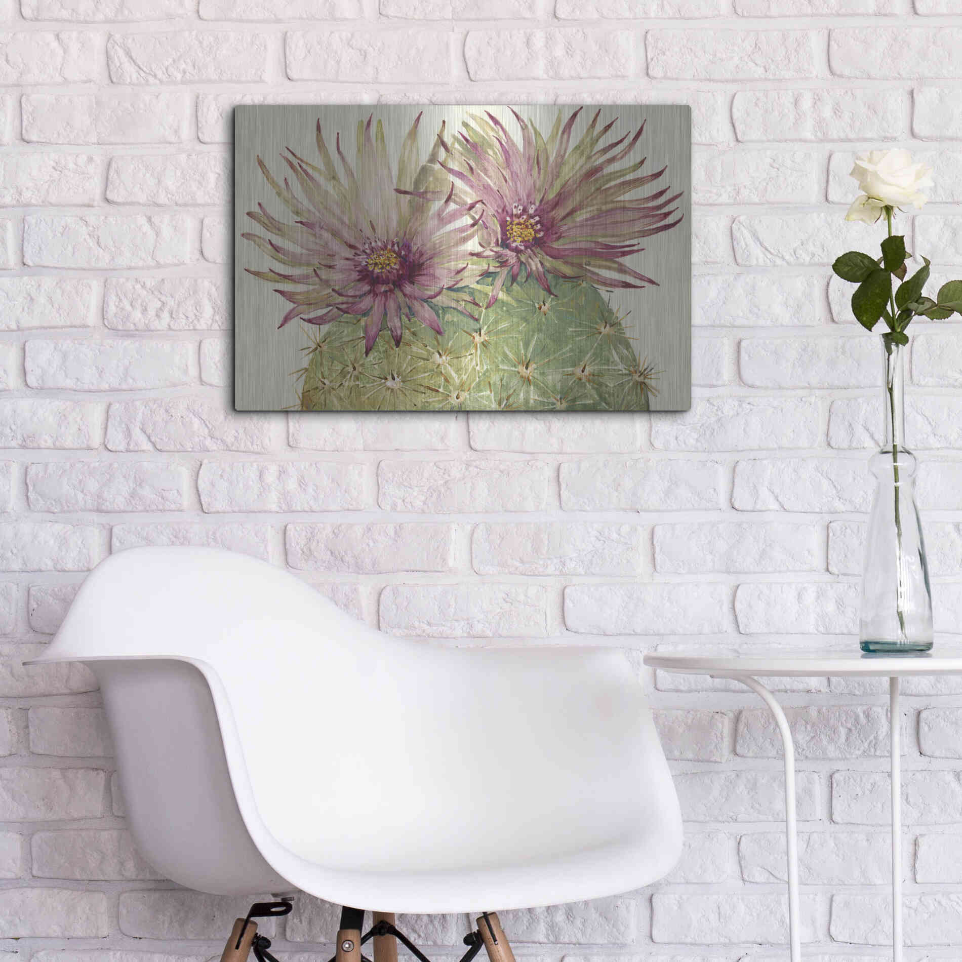 Luxe Metal Art 'Cactus Blossoms I' by Tim O'Toole, Metal Wall Art,24x16