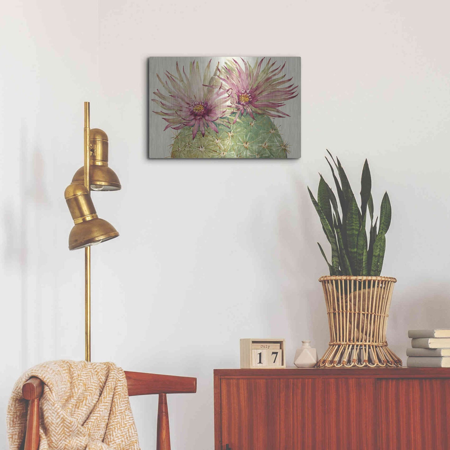 Luxe Metal Art 'Cactus Blossoms I' by Tim O'Toole, Metal Wall Art,24x16