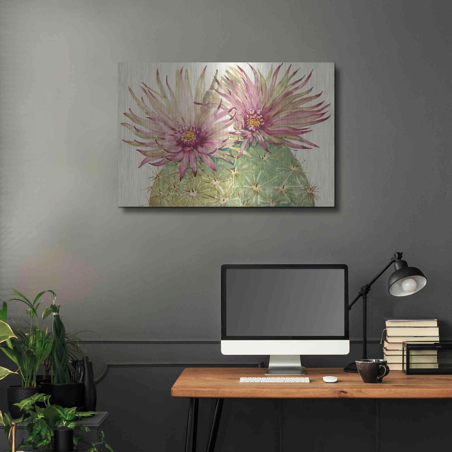 Luxe Metal Art 'Cactus Blossoms I' by Tim O'Toole, Metal Wall Art,36x24