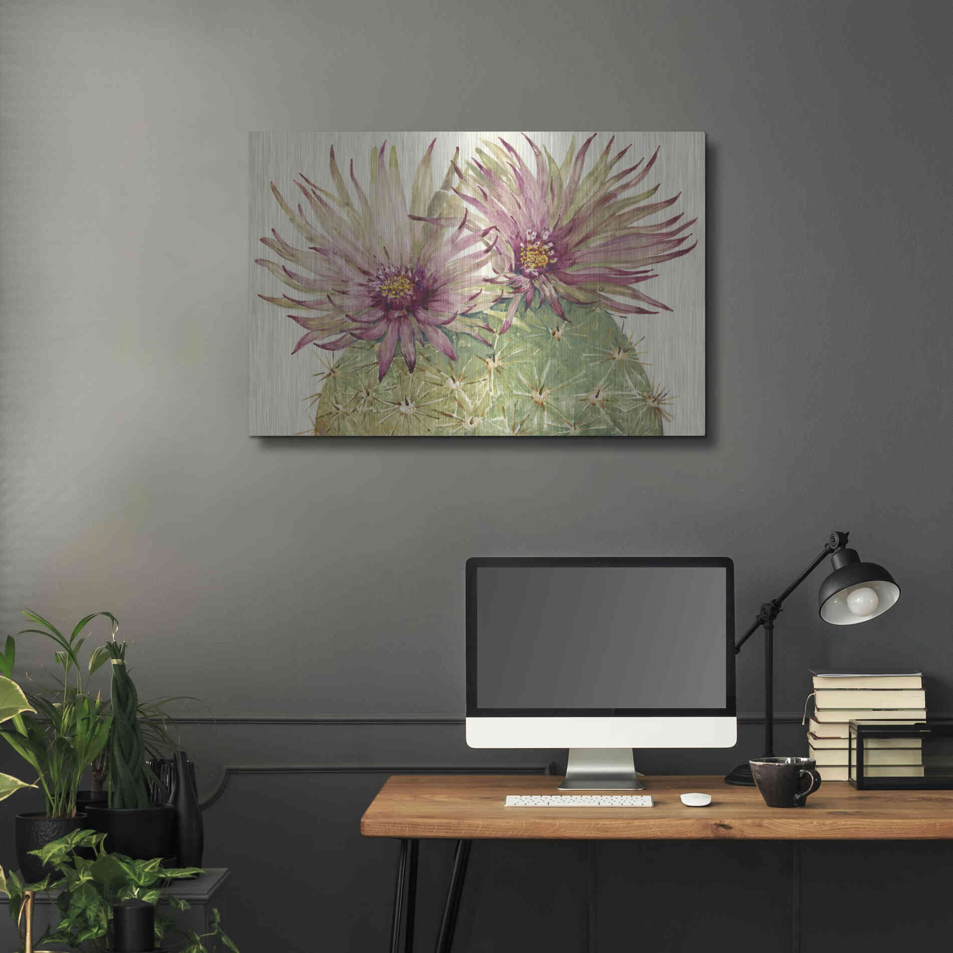 Luxe Metal Art 'Cactus Blossoms I' by Tim O'Toole, Metal Wall Art,36x24