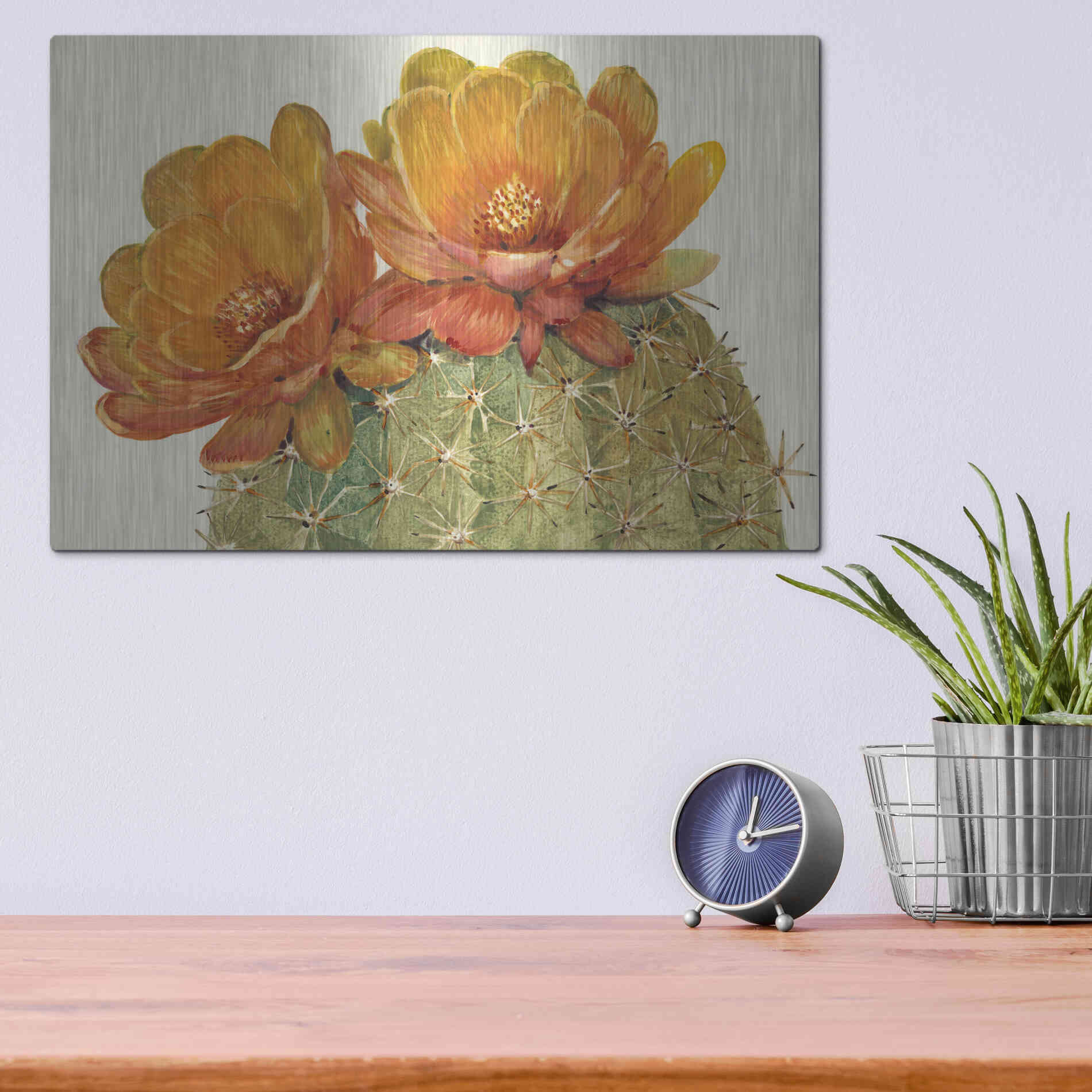 Luxe Metal Art 'Cactus Blossoms II' by Tim O'Toole, Metal Wall Art,16x12