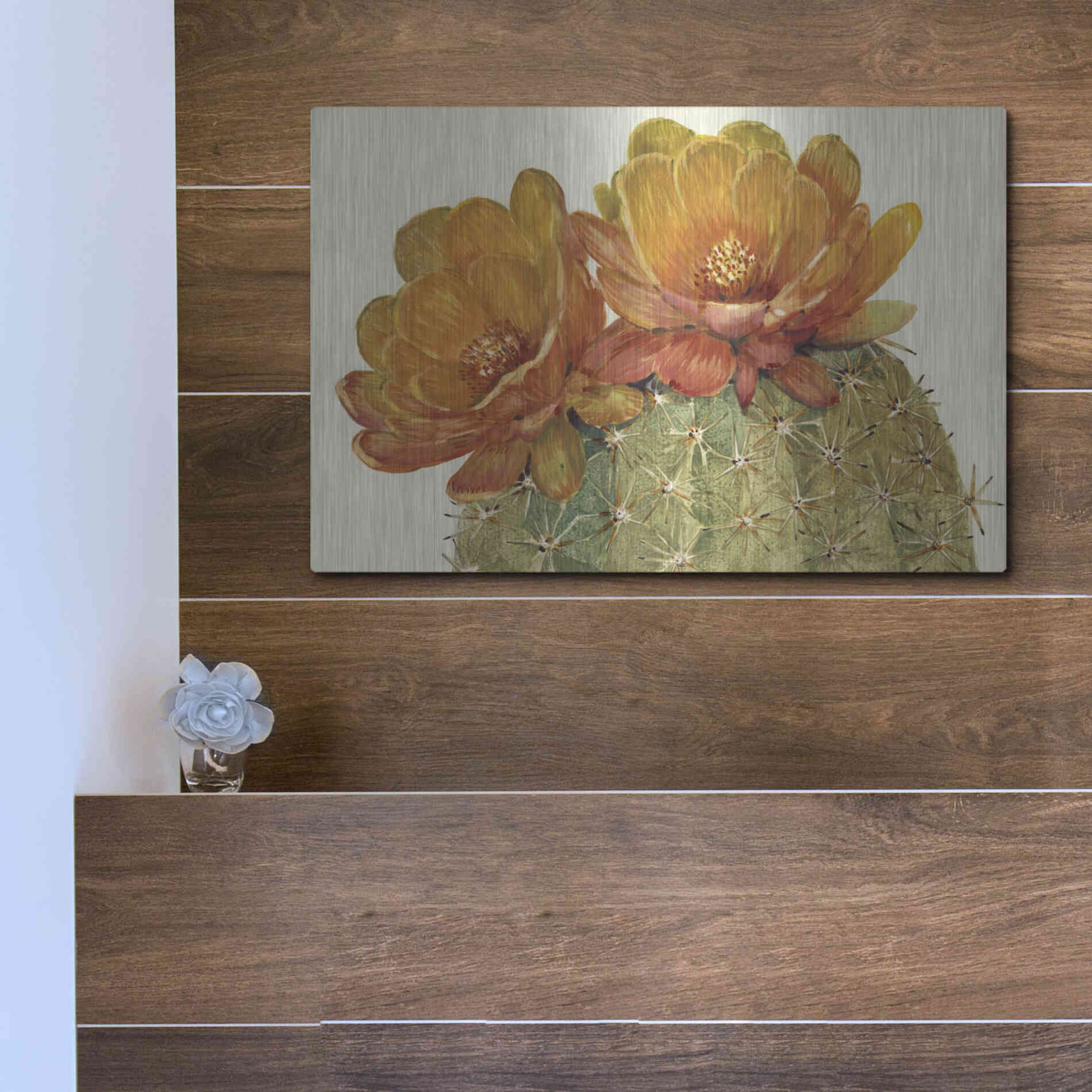 Luxe Metal Art 'Cactus Blossoms II' by Tim O'Toole, Metal Wall Art,16x12