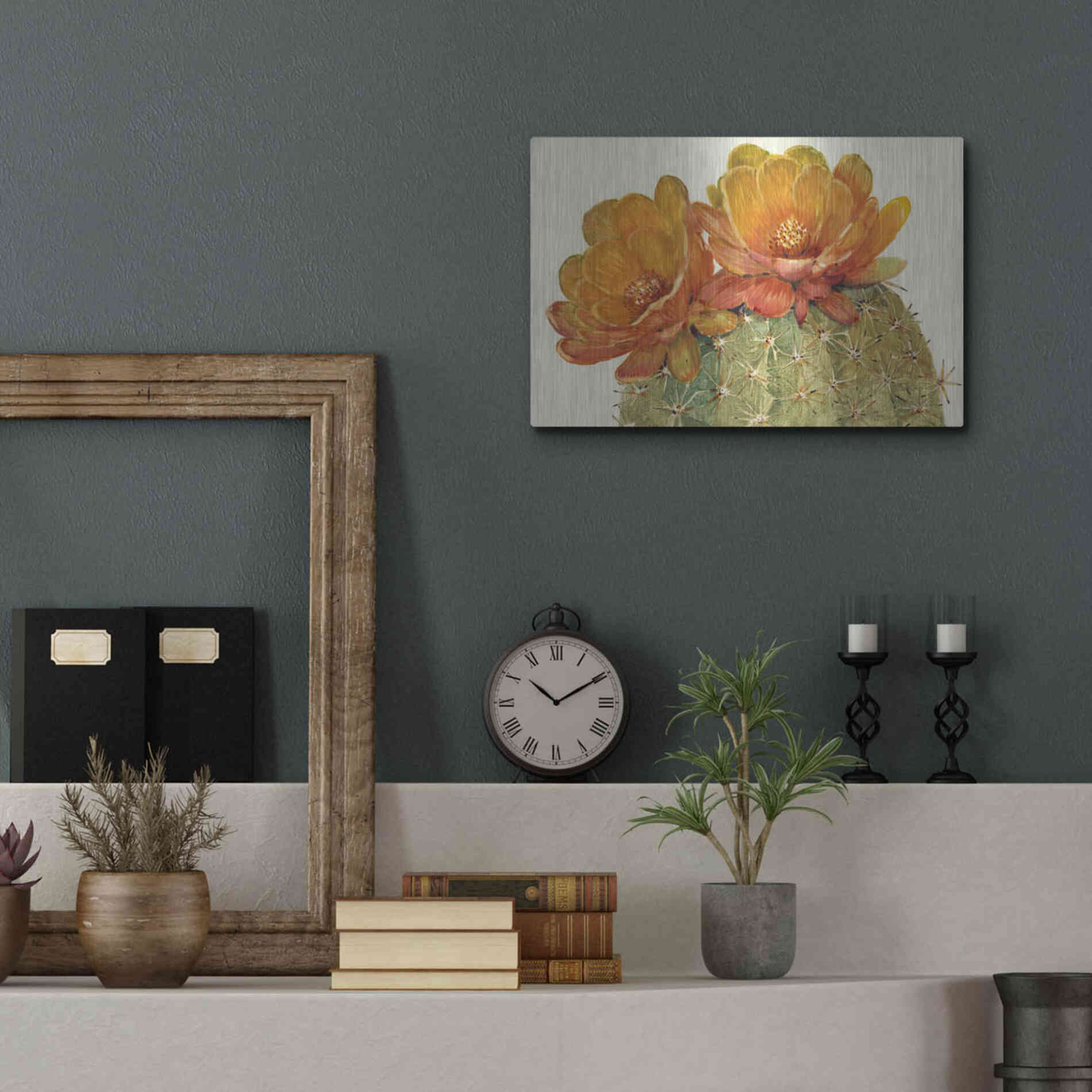 Luxe Metal Art 'Cactus Blossoms II' by Tim O'Toole, Metal Wall Art,16x12