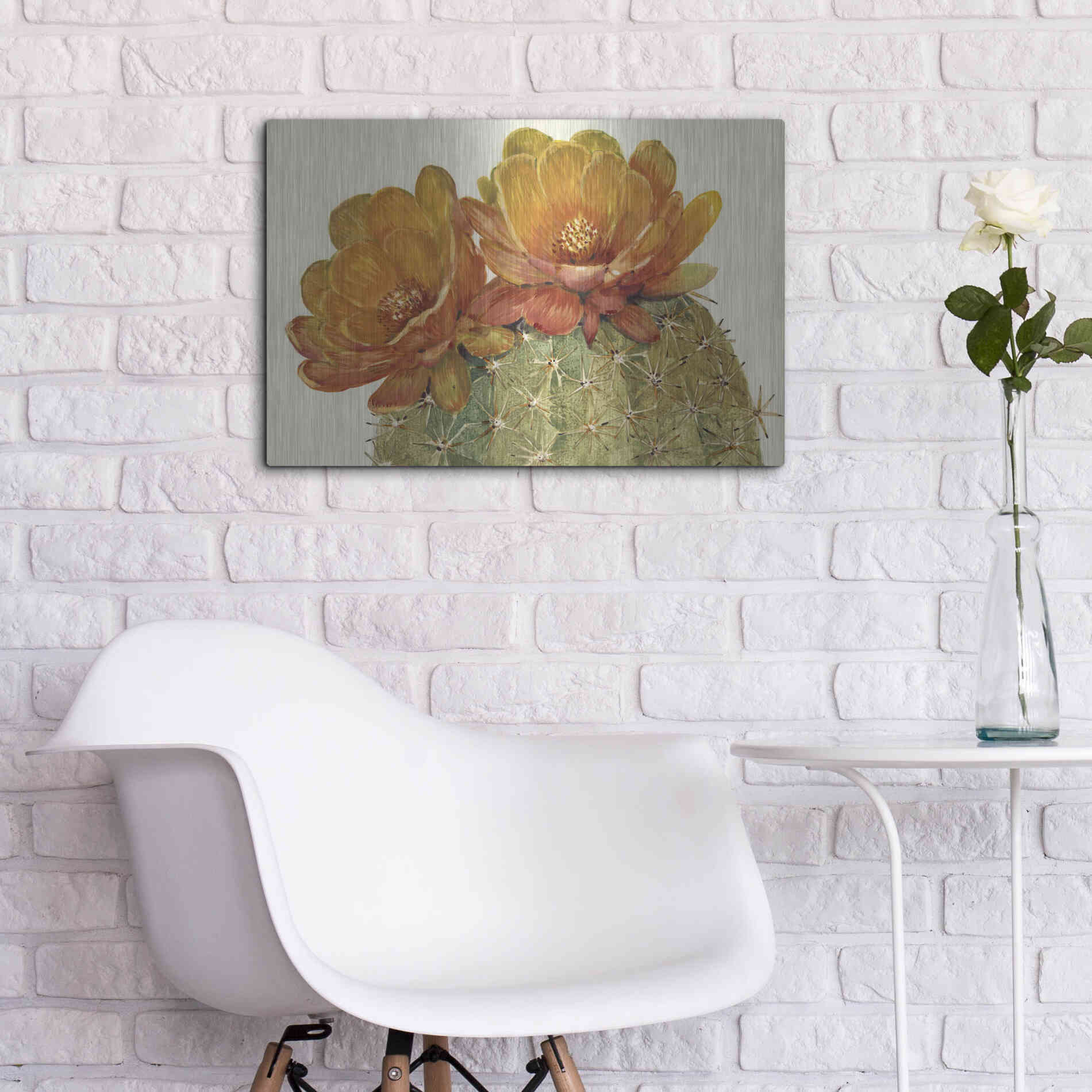 Luxe Metal Art 'Cactus Blossoms II' by Tim O'Toole, Metal Wall Art,24x16