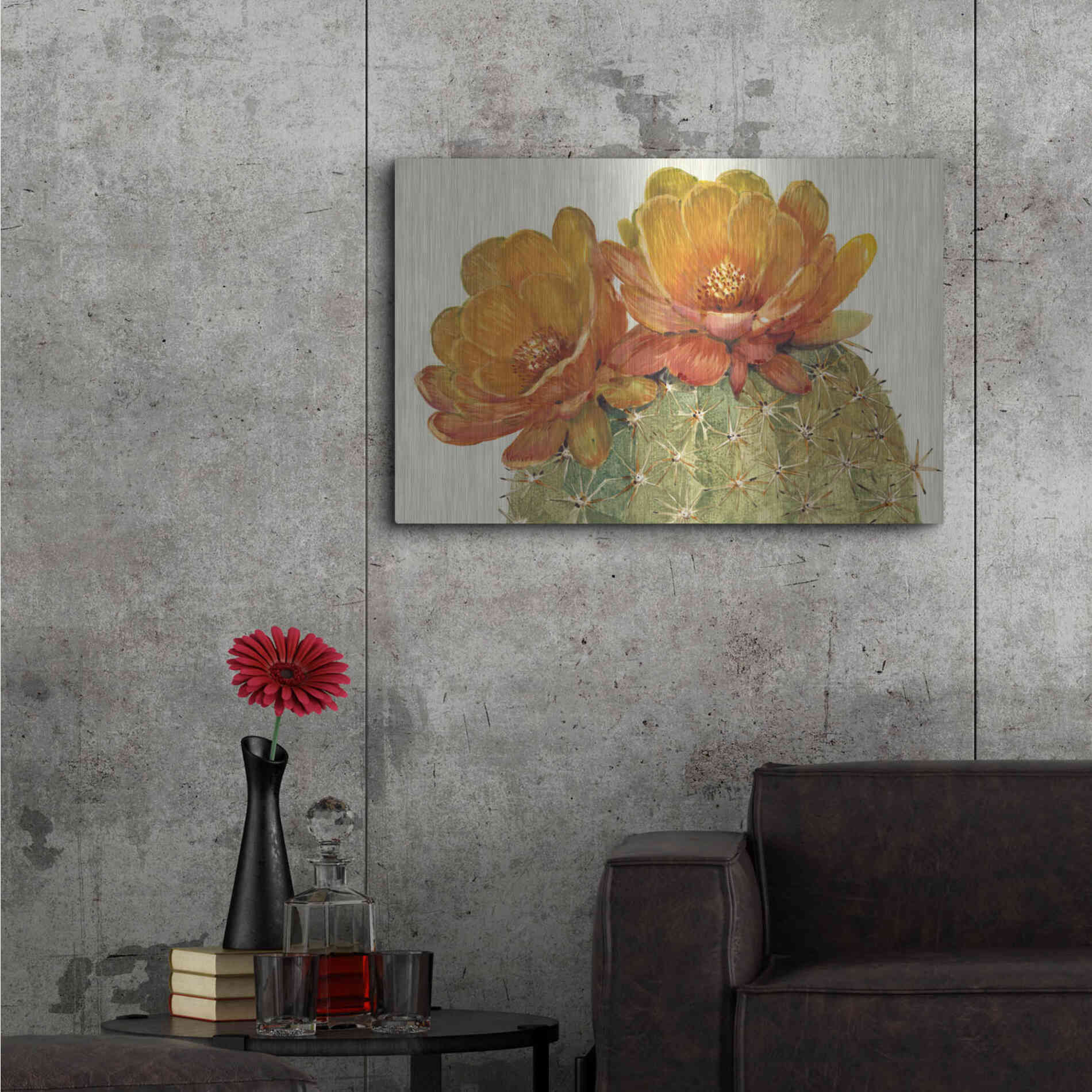 Luxe Metal Art 'Cactus Blossoms II' by Tim O'Toole, Metal Wall Art,36x24