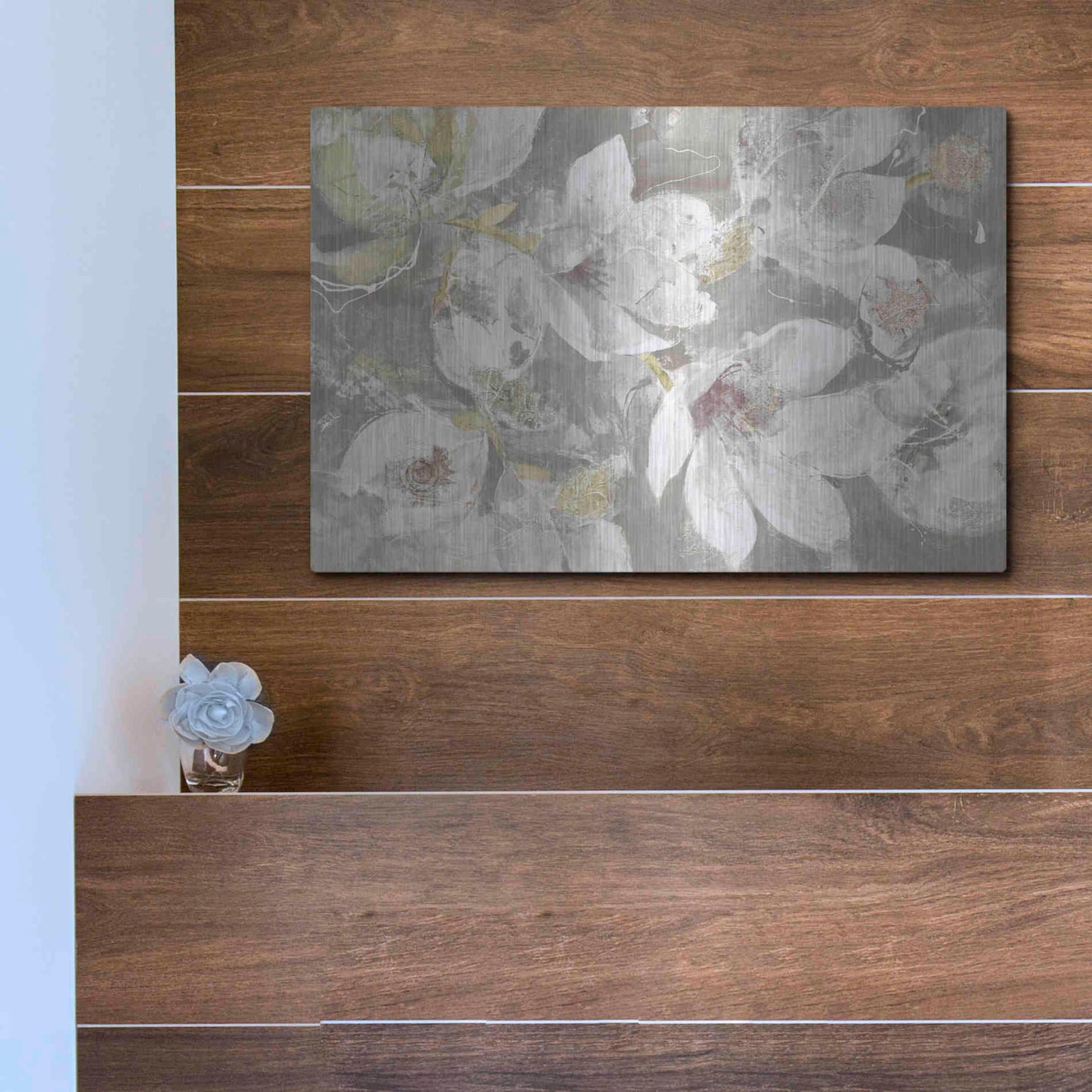 Luxe Metal Art 'Magnolias in Bloom Greige' by Albena Hristova, Metal Wall Art,16x12