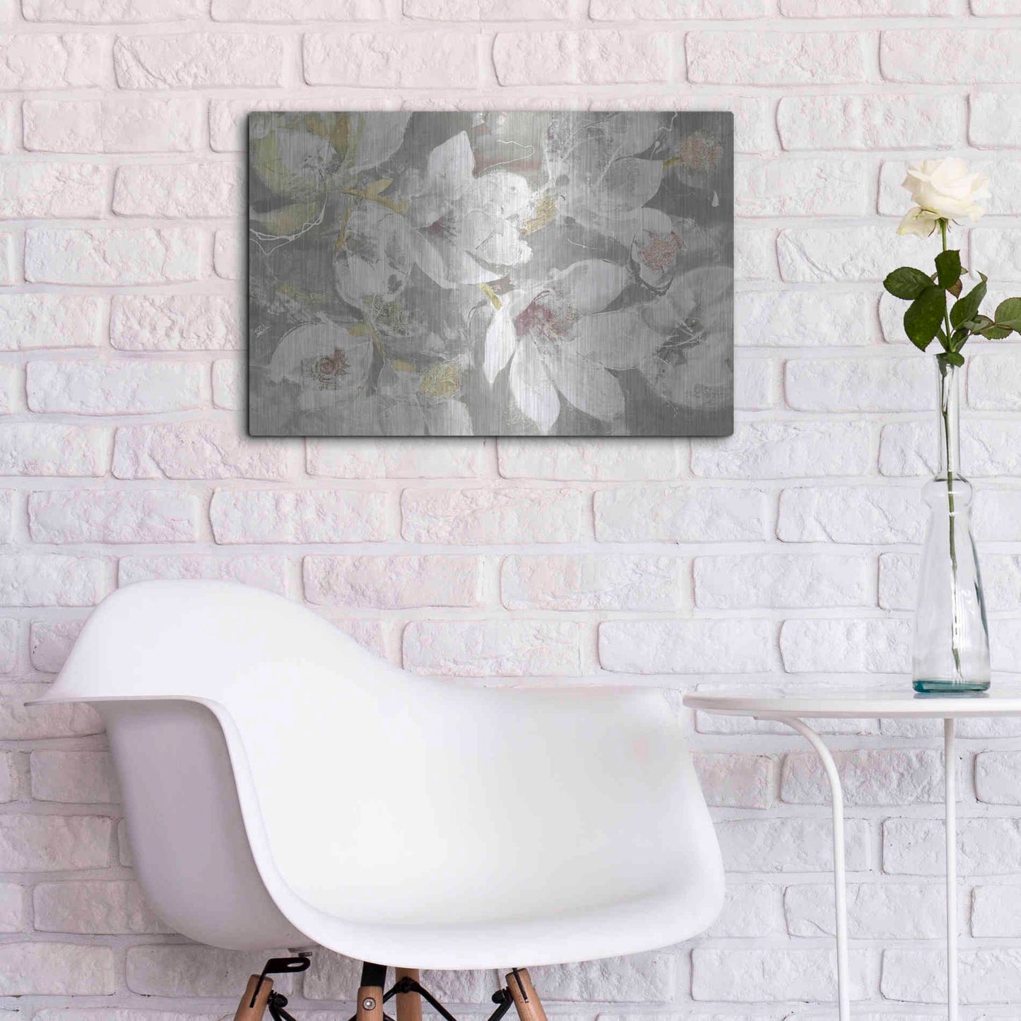 Luxe Metal Art 'Magnolias in Bloom Greige' by Albena Hristova, Metal Wall Art,24x16