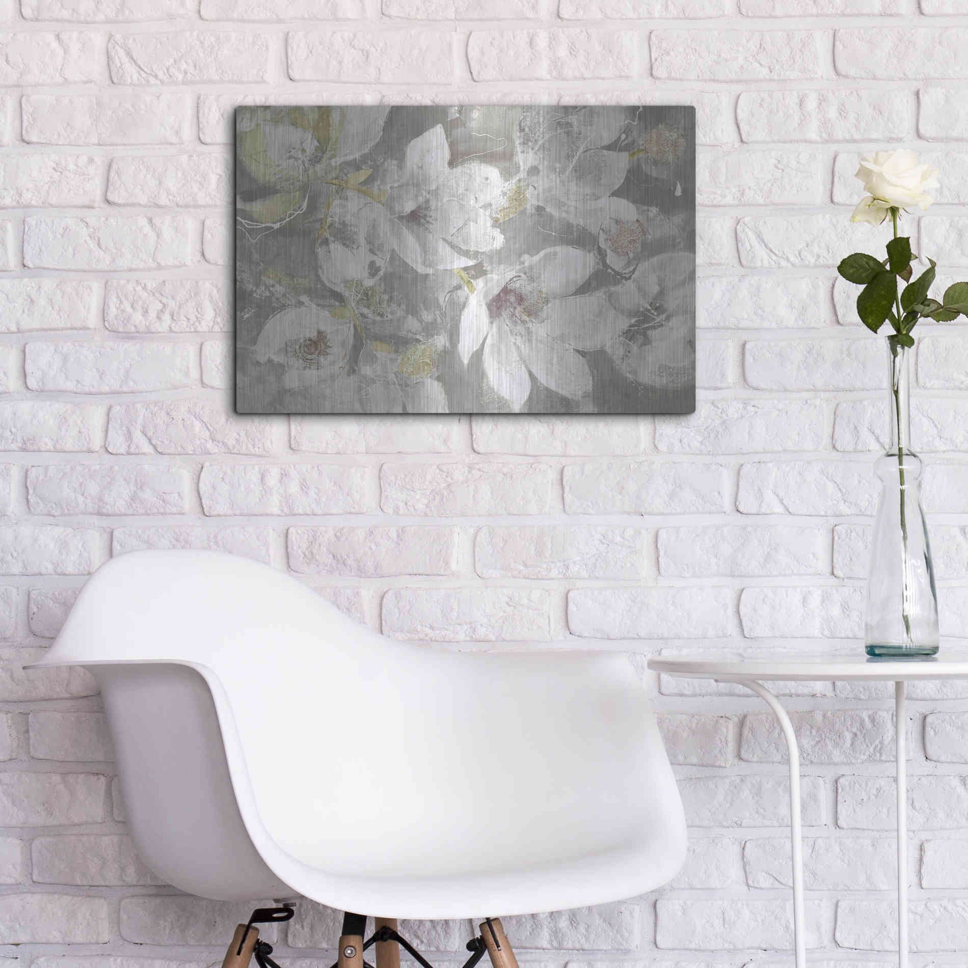 Luxe Metal Art 'Magnolias in Bloom Greige' by Albena Hristova, Metal Wall Art,24x16