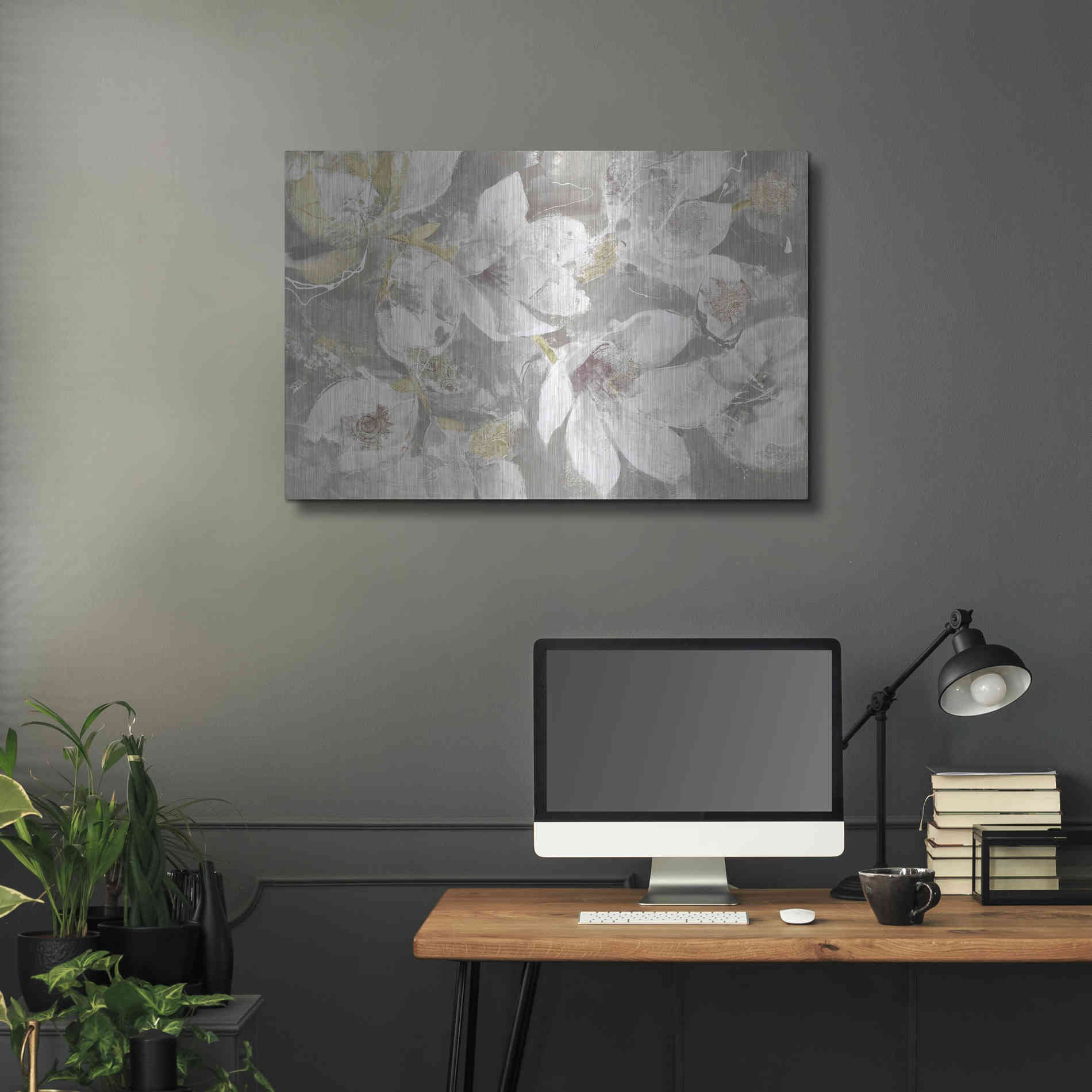 Luxe Metal Art 'Magnolias in Bloom Greige' by Albena Hristova, Metal Wall Art,36x24