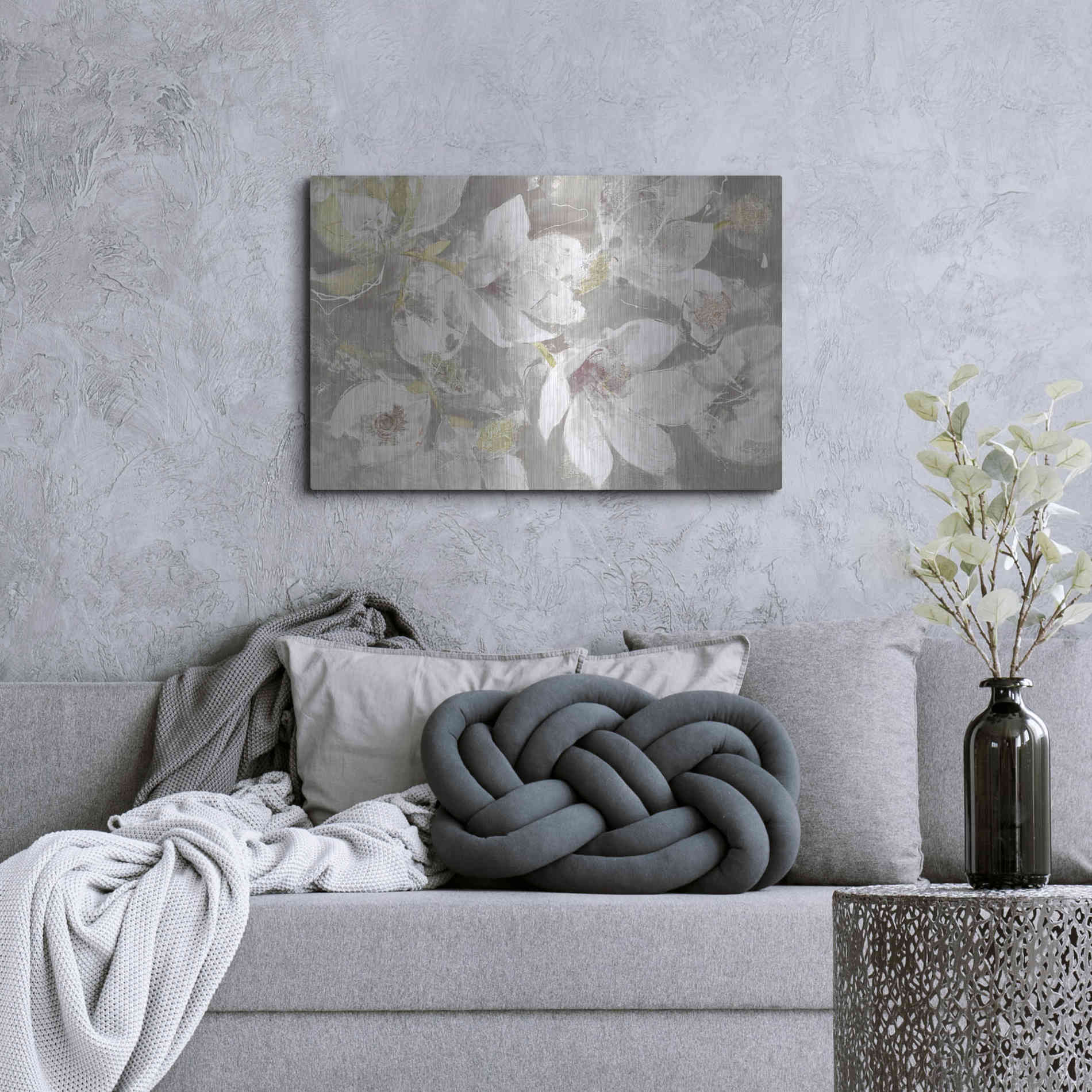 Luxe Metal Art 'Magnolias in Bloom Greige' by Albena Hristova, Metal Wall Art,36x24