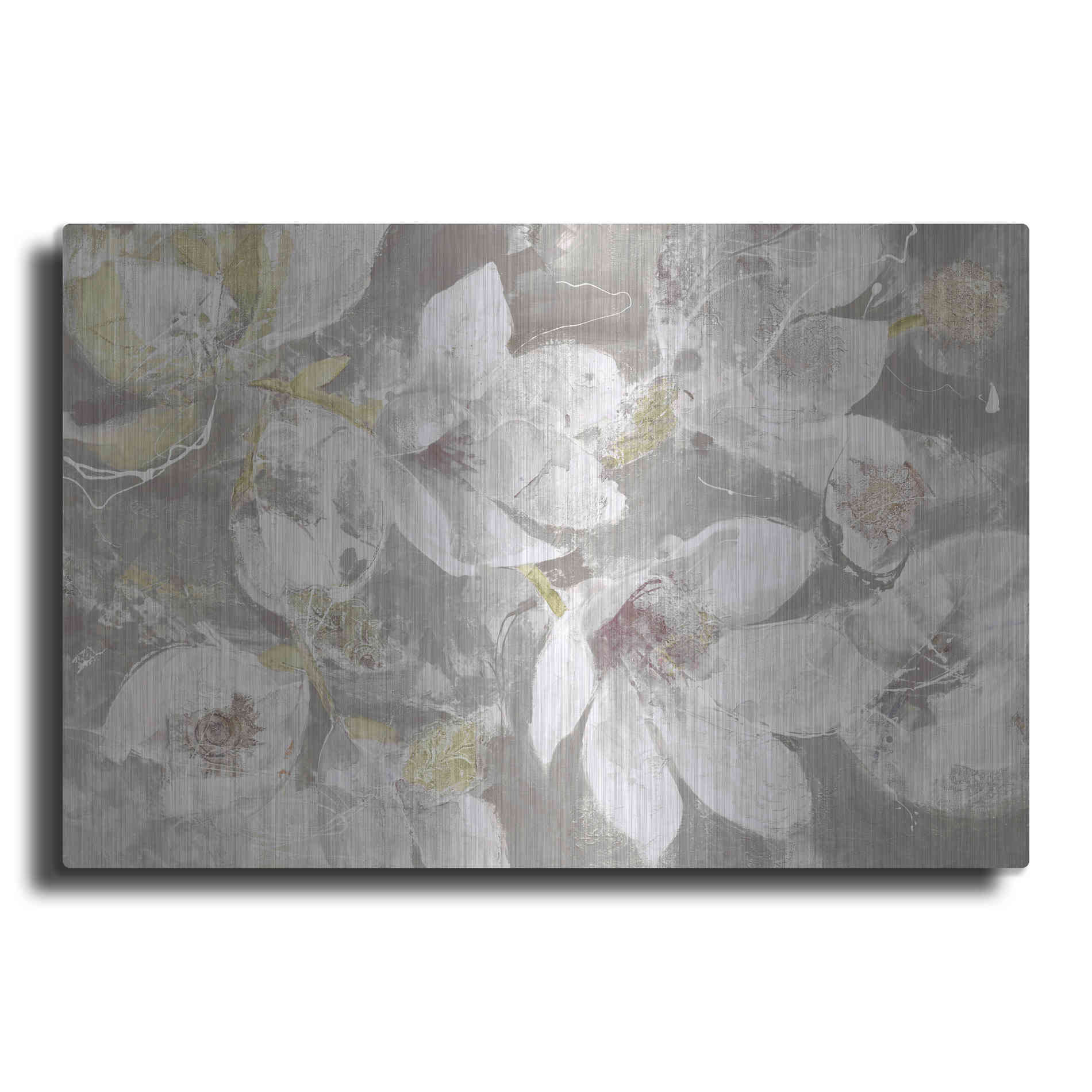 Luxe Metal Art 'Magnolias in Bloom Greige' by Albena Hristova, Metal Wall Art