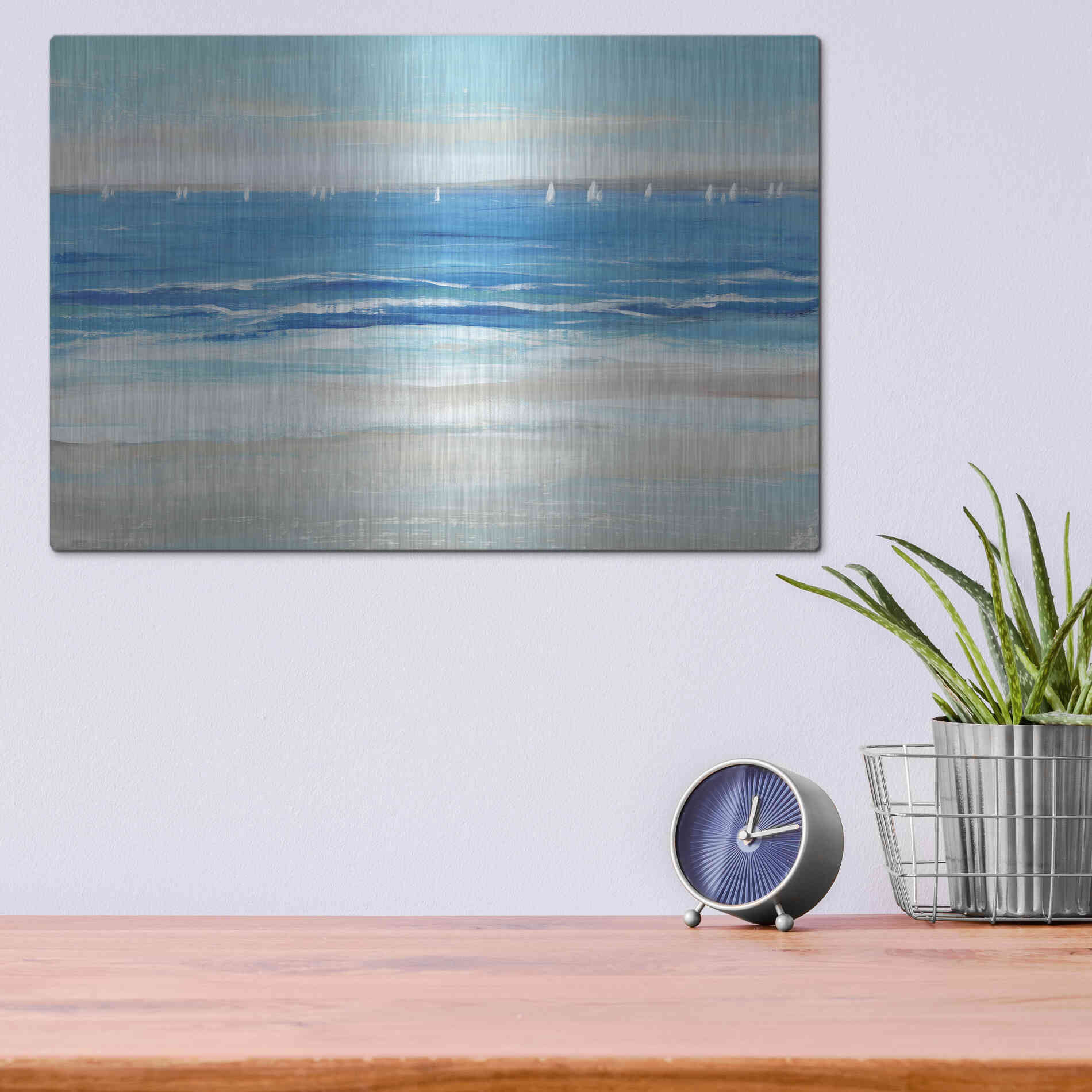 Luxe Metal Art 'Low Cerulean Tide I' by Tim O'Toole, Metal Wall Art,16x12