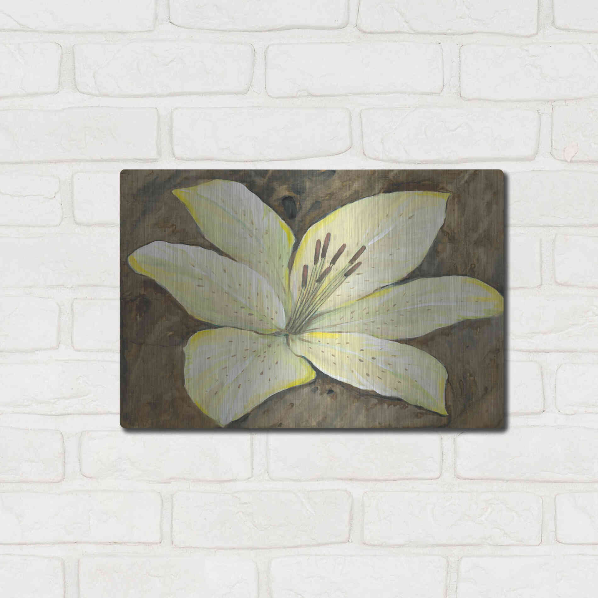 Luxe Metal Art 'Neutral Lily I' by Tim O'Toole, Metal Wall Art,16x12