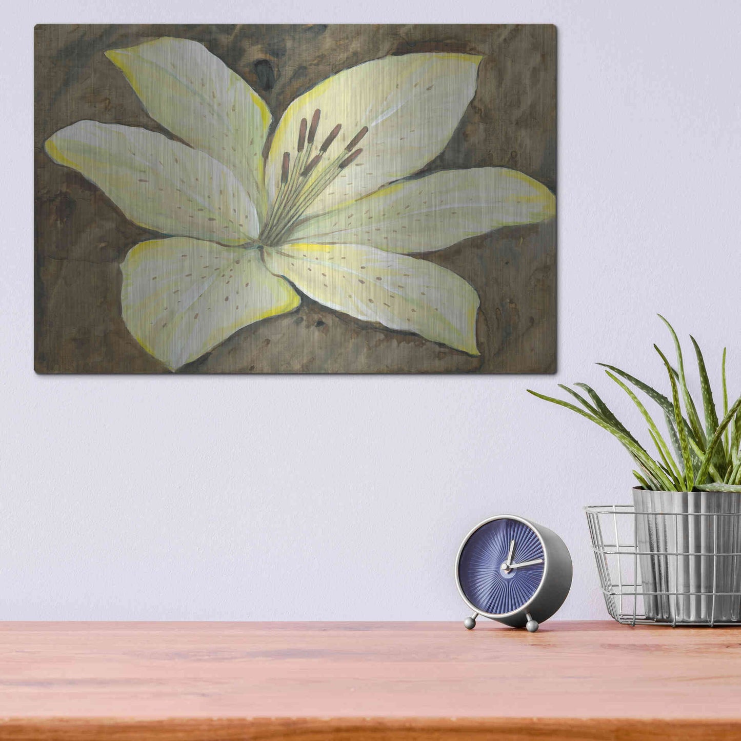 Luxe Metal Art 'Neutral Lily I' by Tim O'Toole, Metal Wall Art,16x12