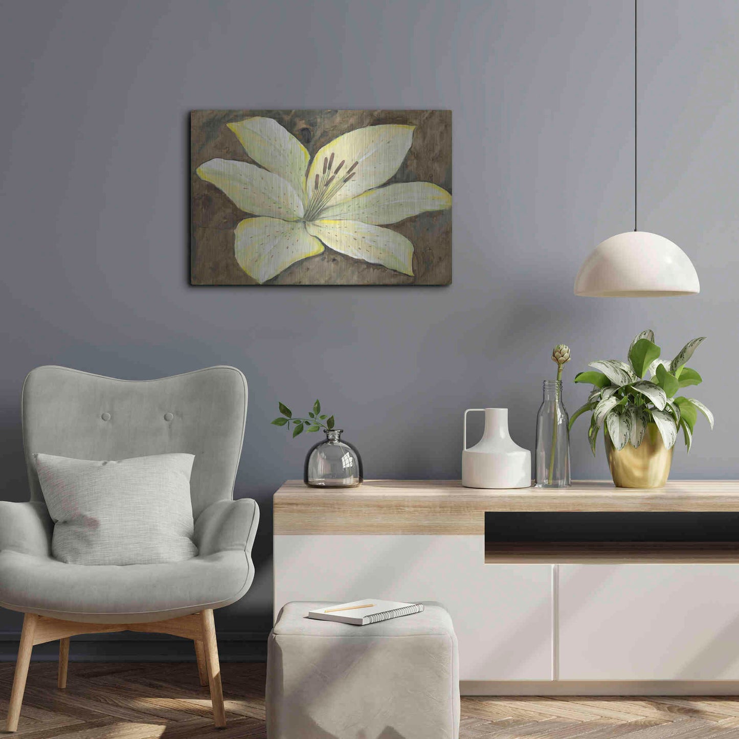 Luxe Metal Art 'Neutral Lily I' by Tim O'Toole, Metal Wall Art,24x16