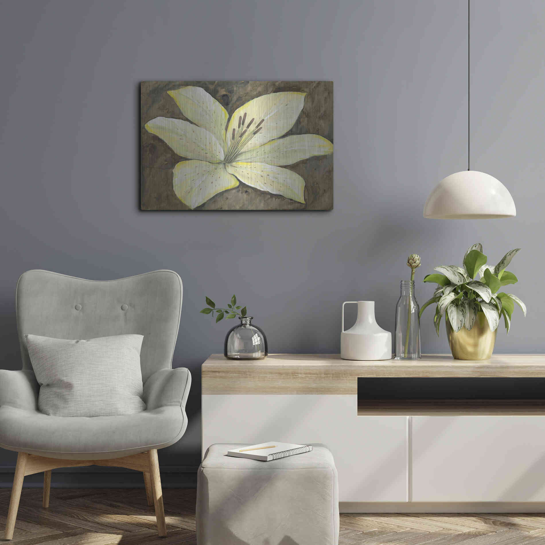 Luxe Metal Art 'Neutral Lily I' by Tim O'Toole, Metal Wall Art,24x16