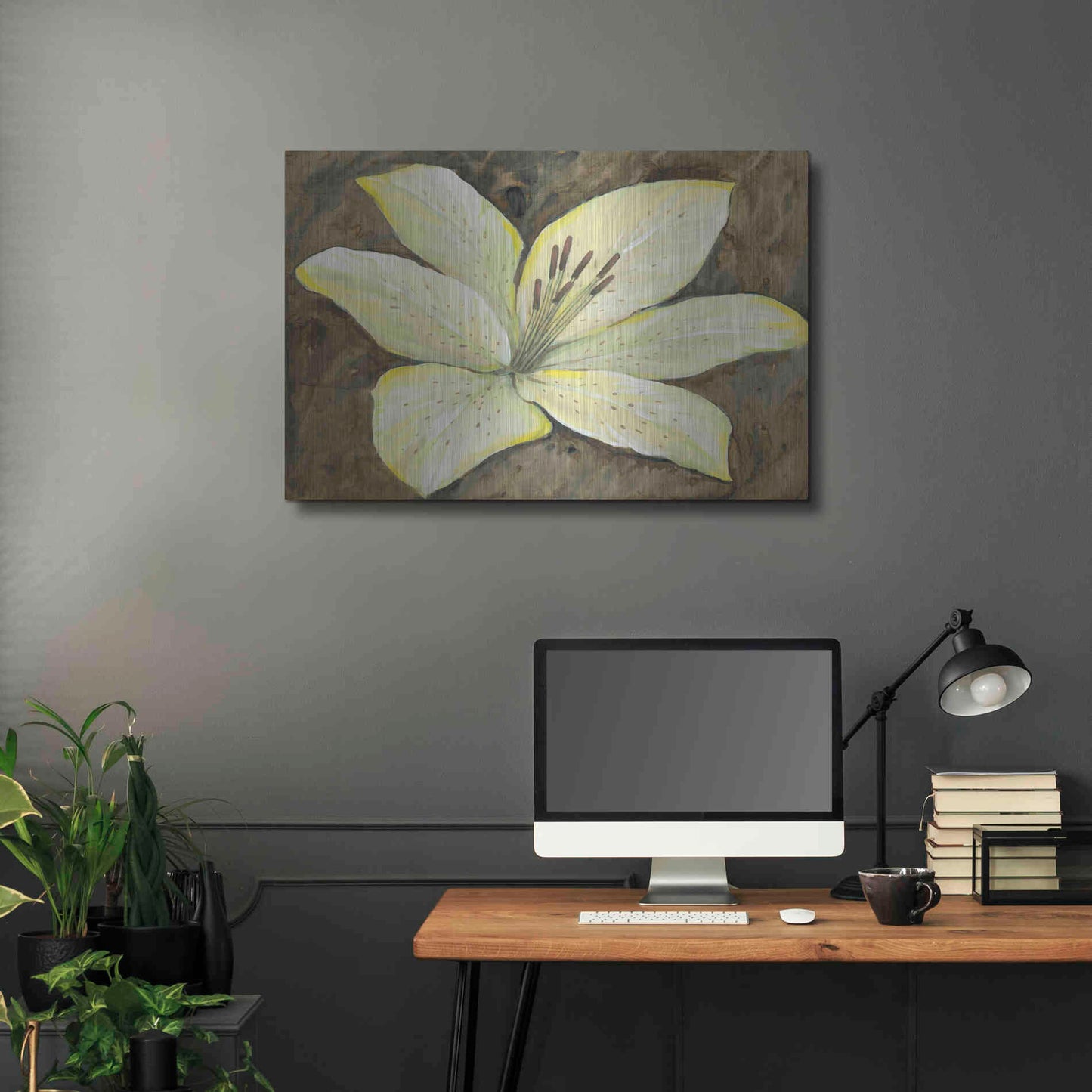 Luxe Metal Art 'Neutral Lily I' by Tim O'Toole, Metal Wall Art,36x24