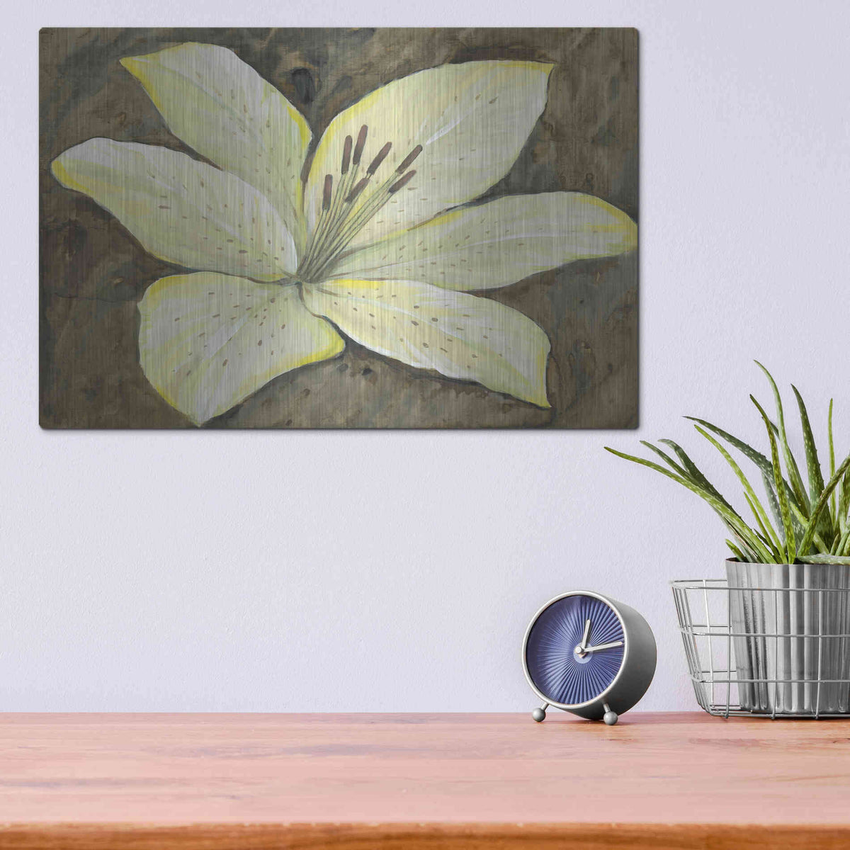 Luxe Metal Art 'Neutral Lily II' by Tim O'Toole, Metal Wall Art,16x12