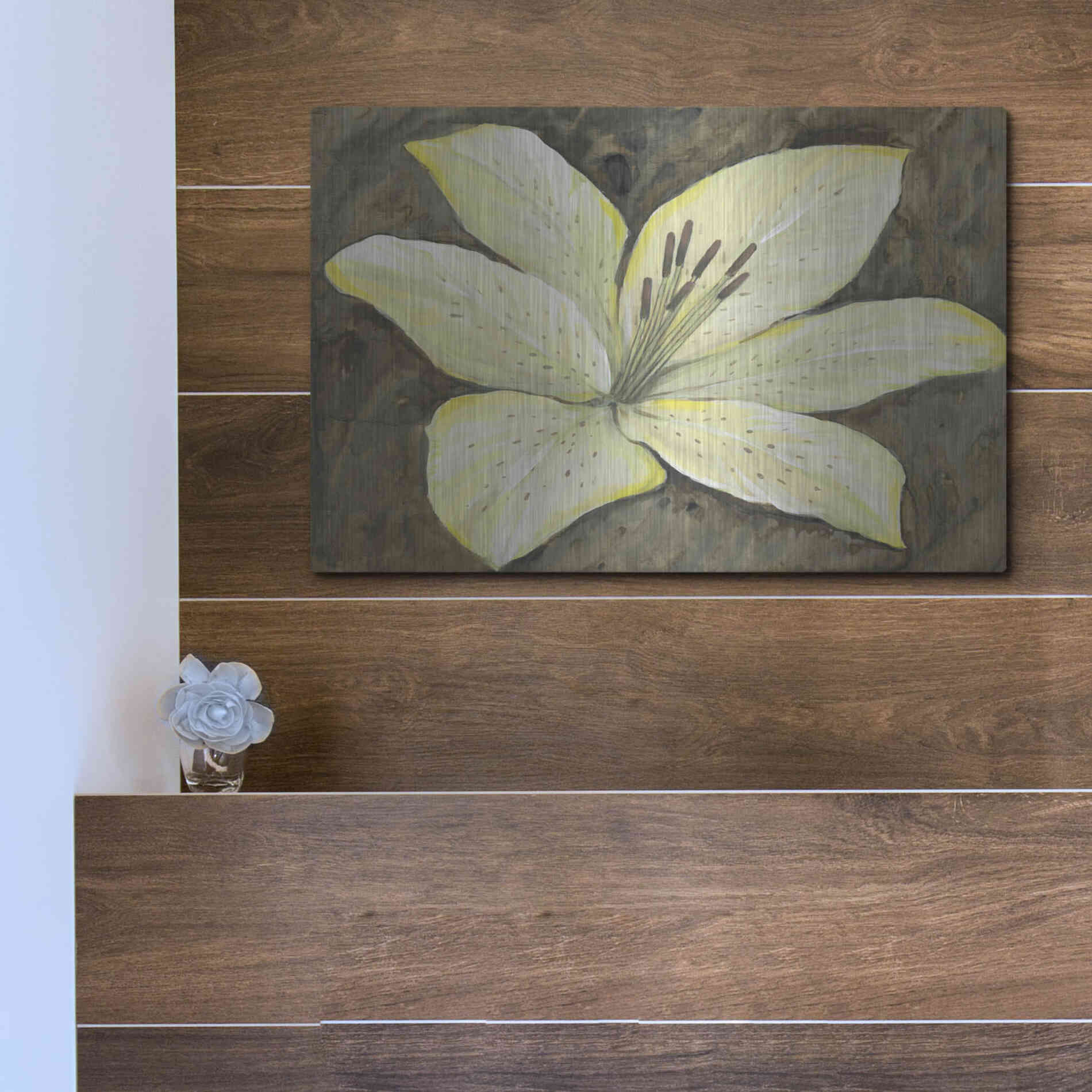Luxe Metal Art 'Neutral Lily II' by Tim O'Toole, Metal Wall Art,16x12