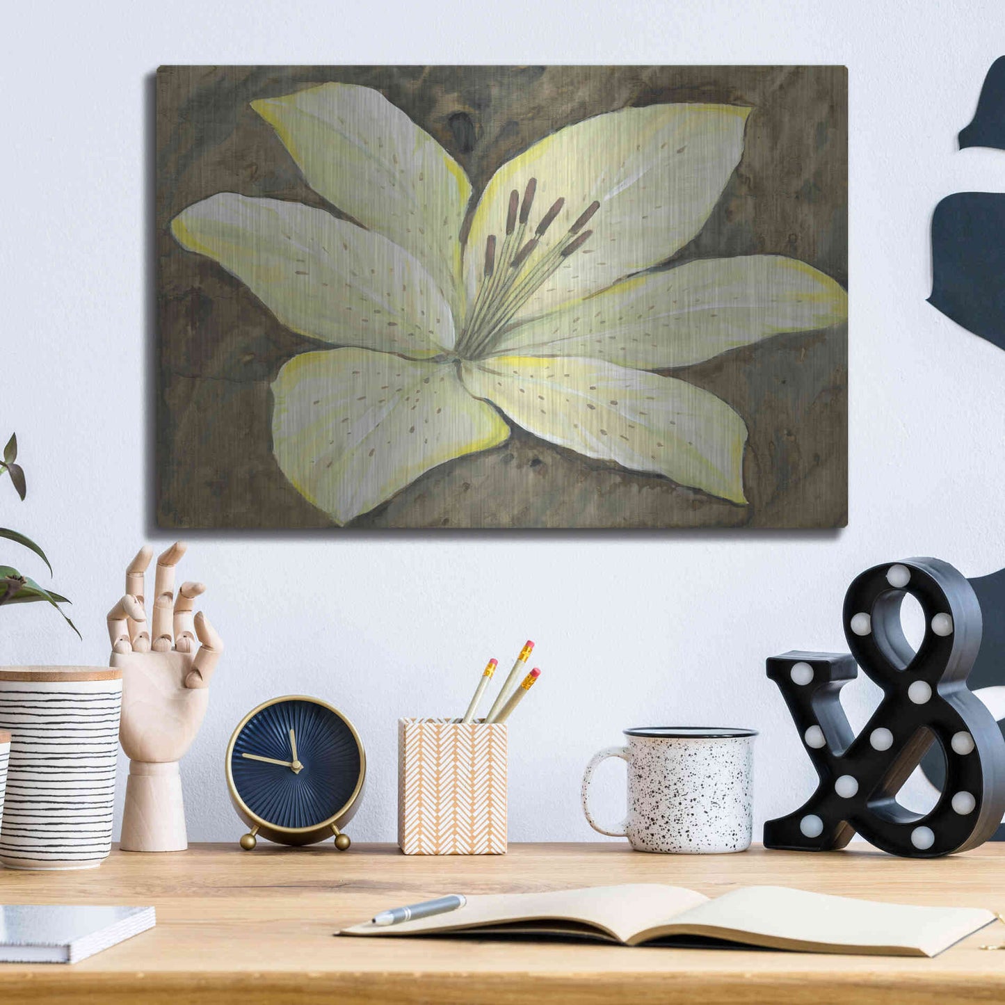 Luxe Metal Art 'Neutral Lily II' by Tim O'Toole, Metal Wall Art,16x12