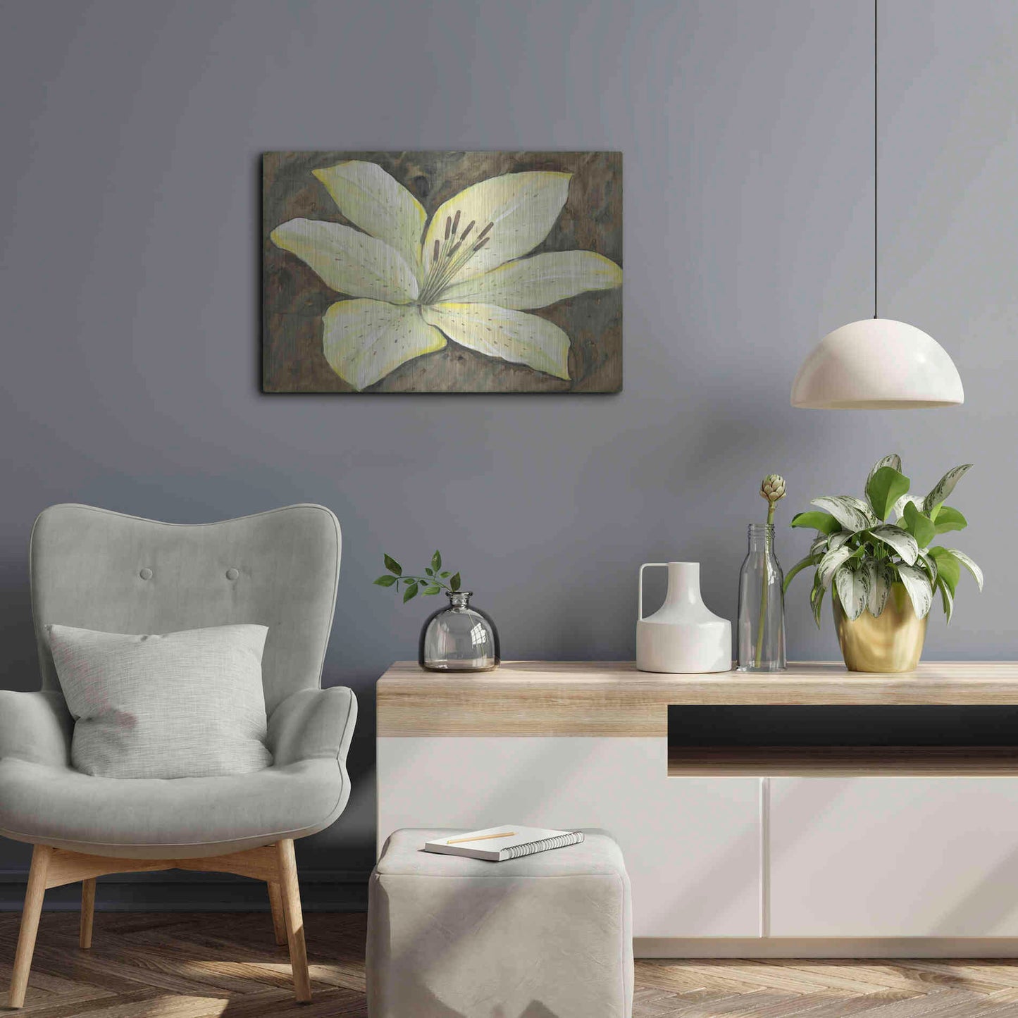 Luxe Metal Art 'Neutral Lily II' by Tim O'Toole, Metal Wall Art,24x16