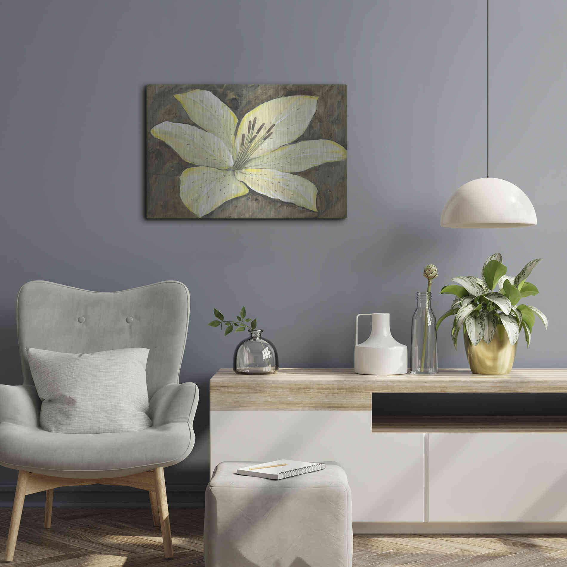 Luxe Metal Art 'Neutral Lily II' by Tim O'Toole, Metal Wall Art,24x16