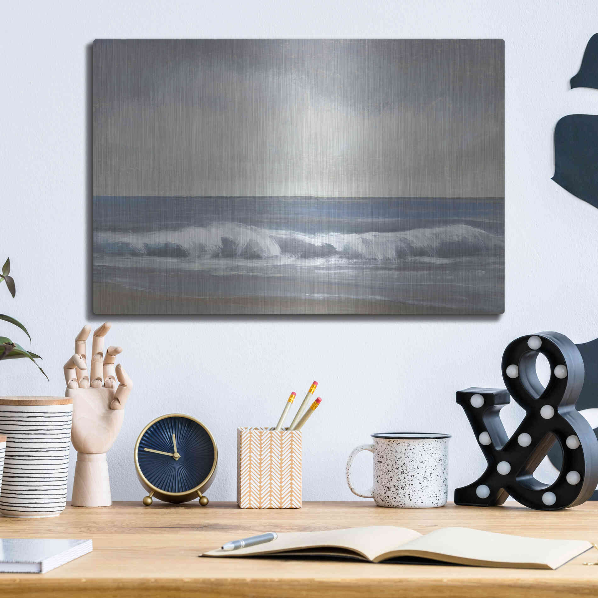 Luxe Metal Art 'Neutral Shoreline II' by Tim O'Toole, Metal Wall Art,16x12