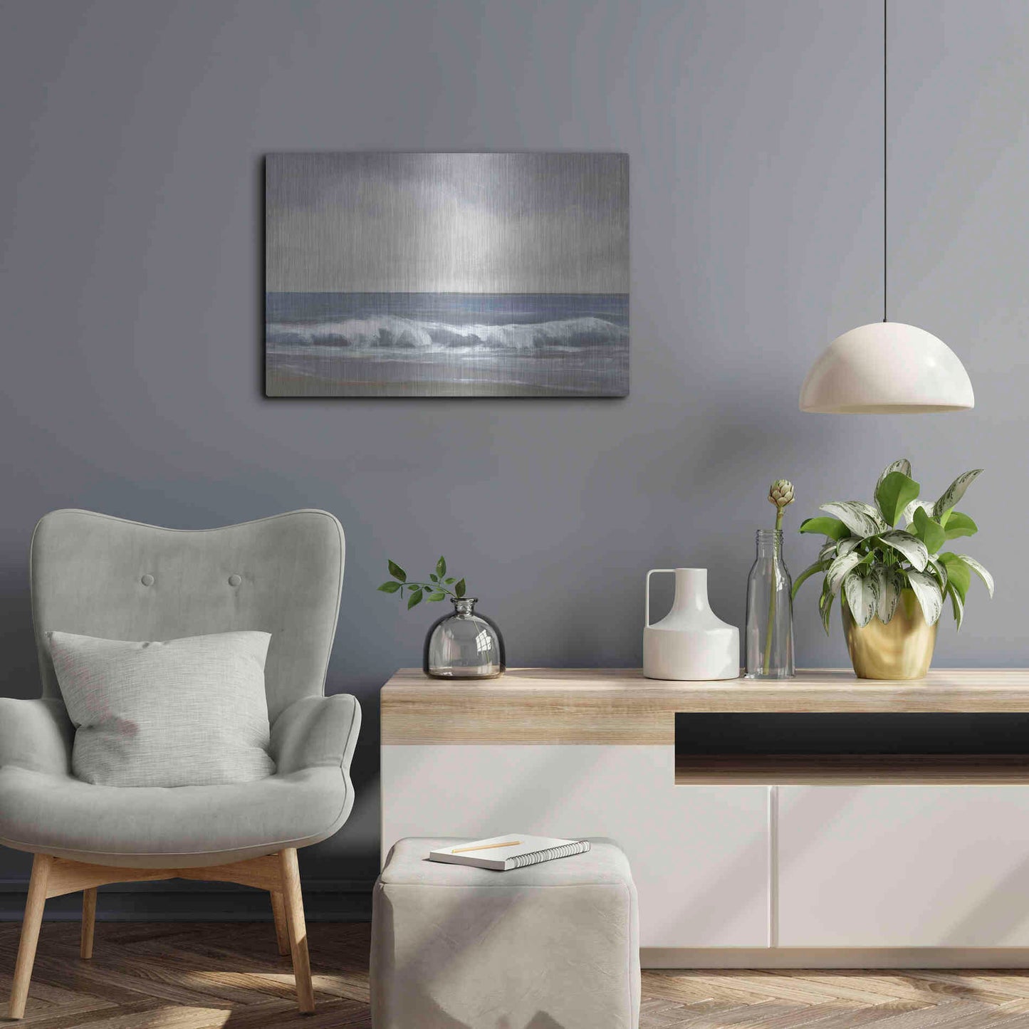 Luxe Metal Art 'Neutral Shoreline II' by Tim O'Toole, Metal Wall Art,24x16