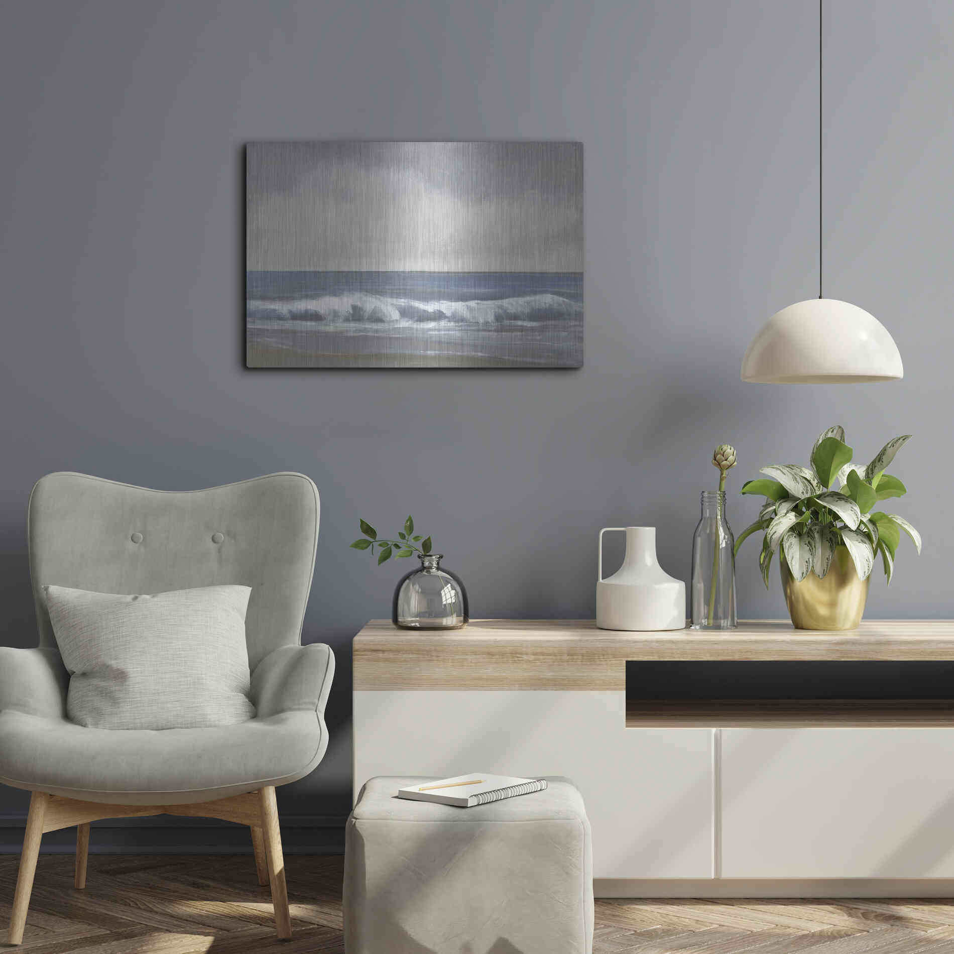 Luxe Metal Art 'Neutral Shoreline II' by Tim O'Toole, Metal Wall Art,24x16