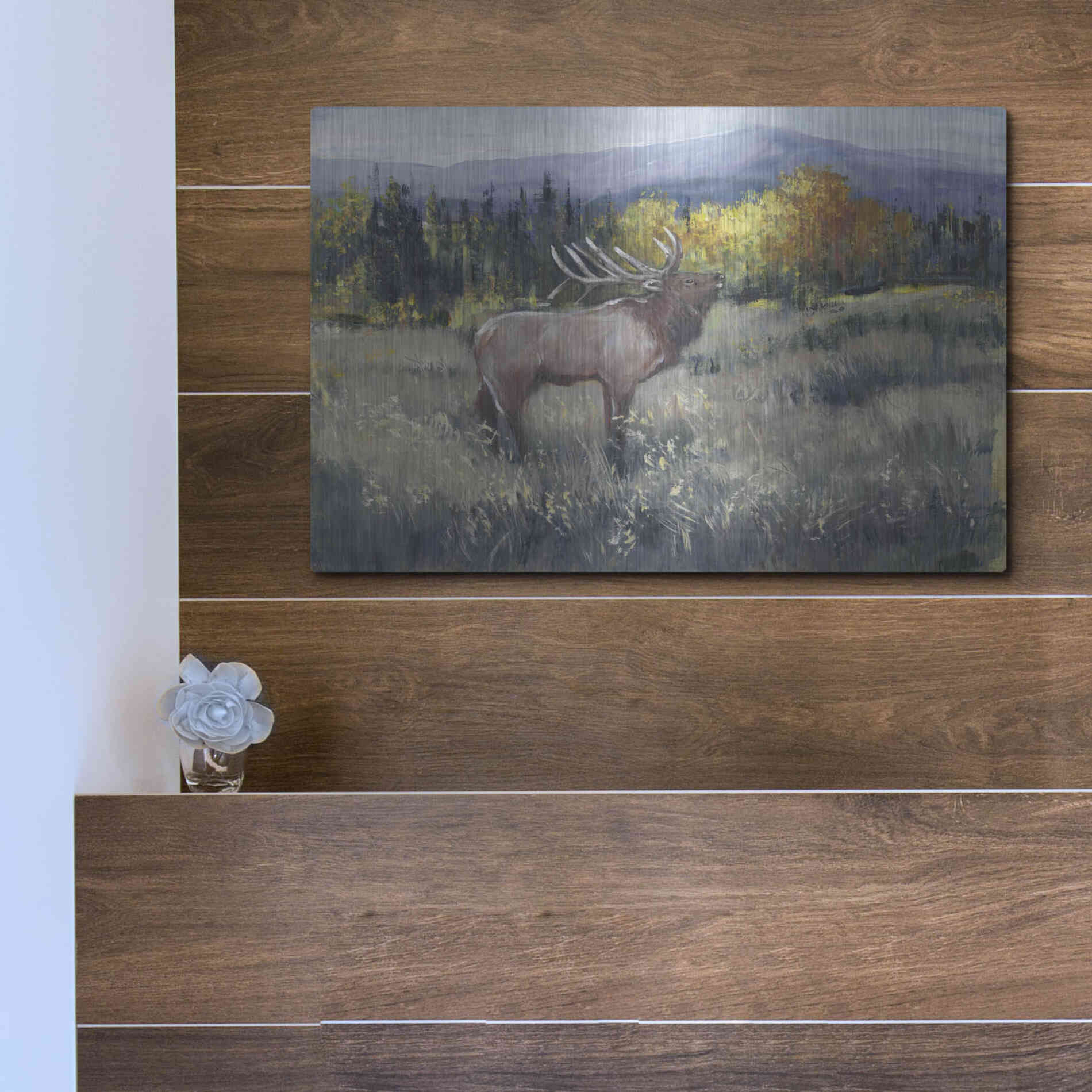Luxe Metal Art 'Rocky Mountain Elk II' by Tim O'Toole, Metal Wall Art,16x12