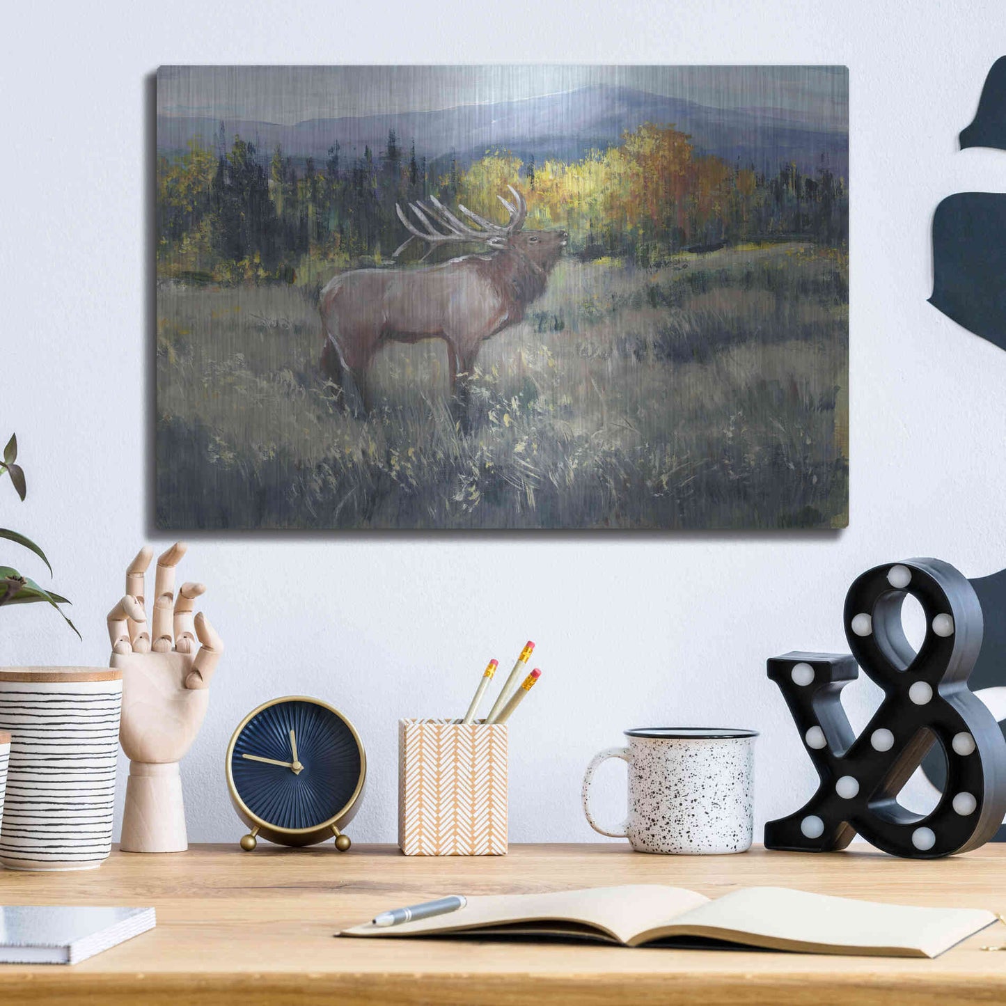 Luxe Metal Art 'Rocky Mountain Elk II' by Tim O'Toole, Metal Wall Art,16x12