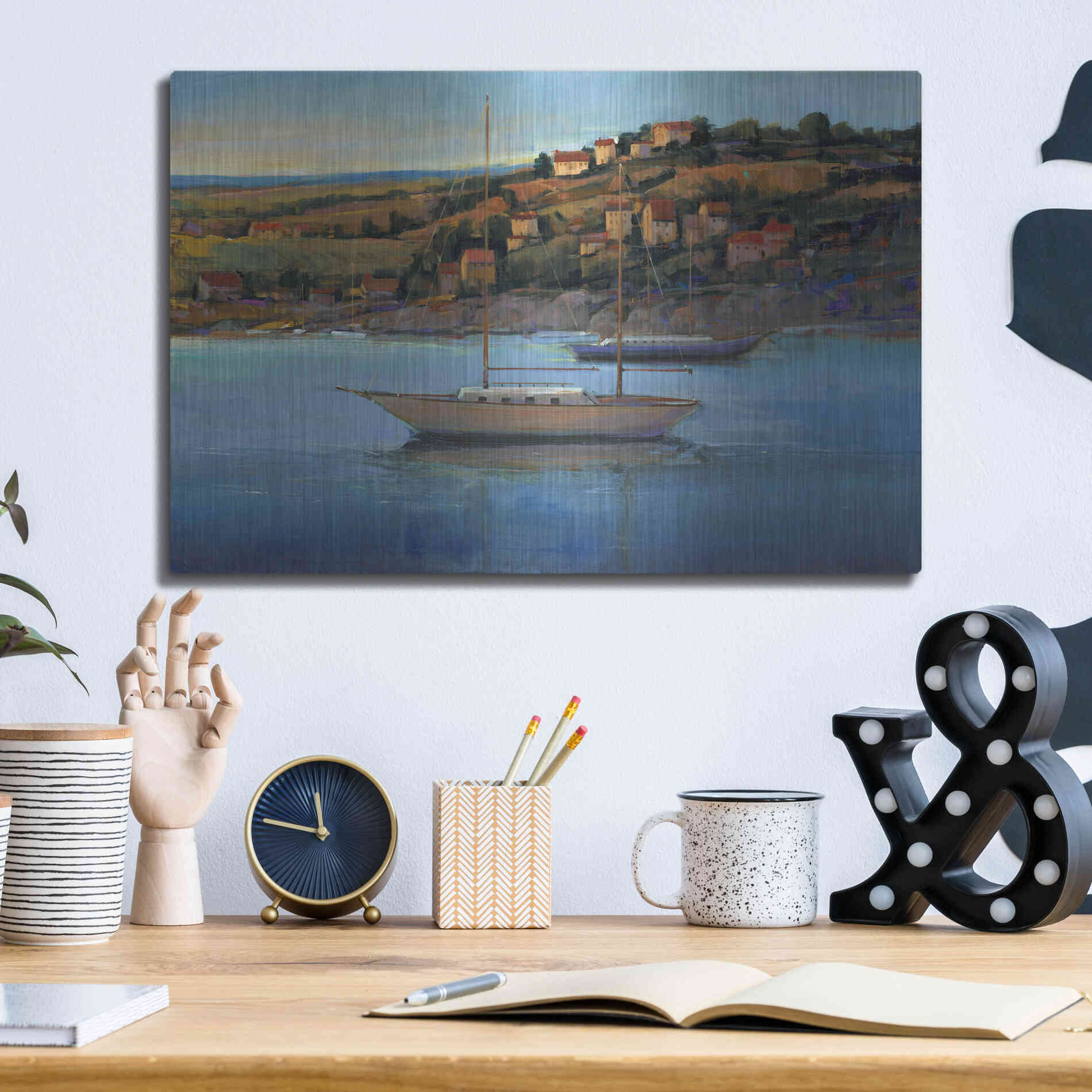 Luxe Metal Art 'Harbor View I' by Tim O'Toole, Metal Wall Art,16x12