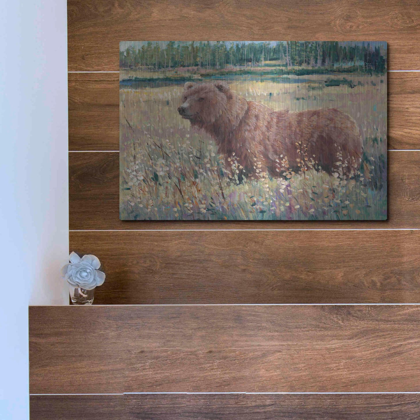 Luxe Metal Art 'Bear in the Field' by Tim O'Toole, Metal Wall Art,16x12