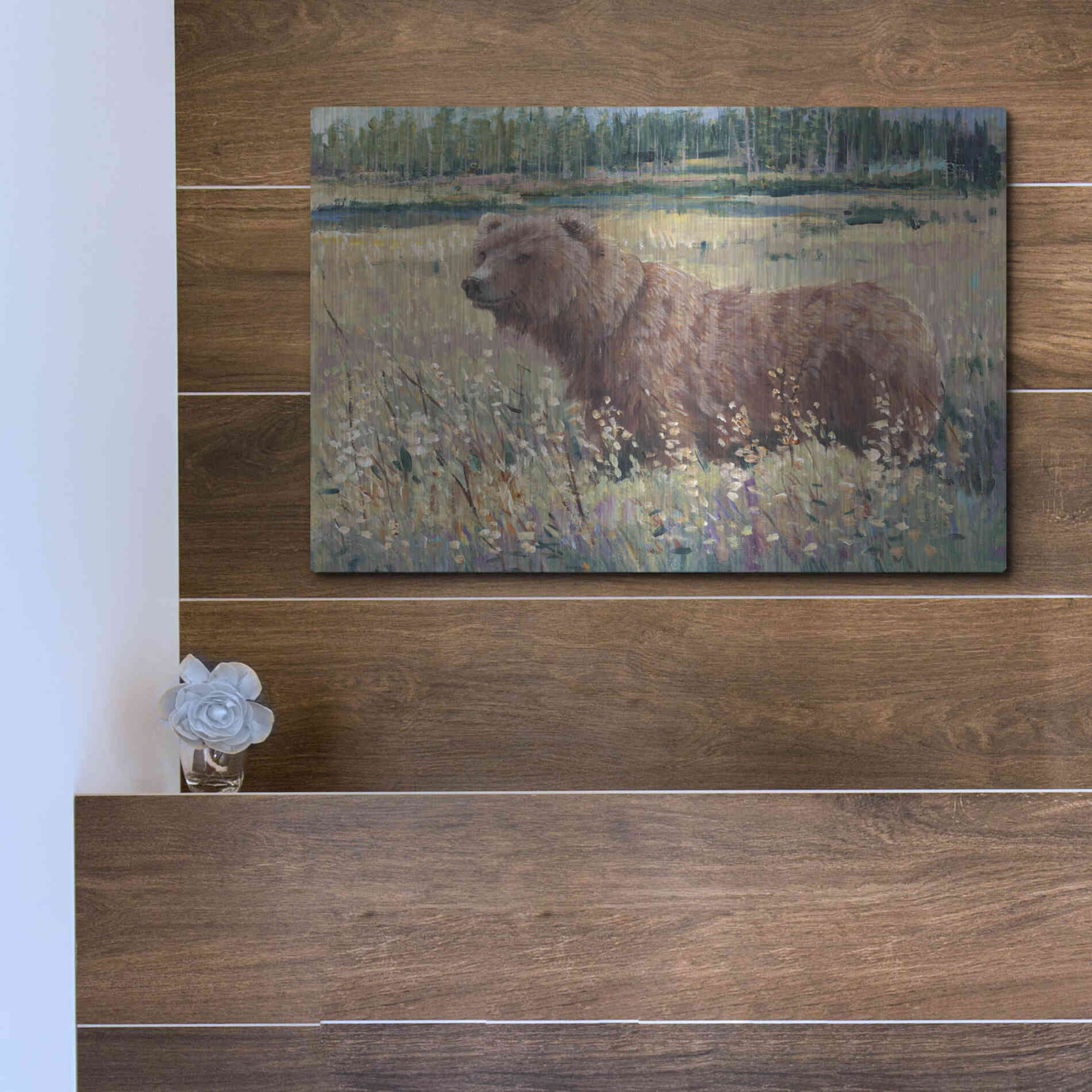 Luxe Metal Art 'Bear in the Field' by Tim O'Toole, Metal Wall Art,16x12