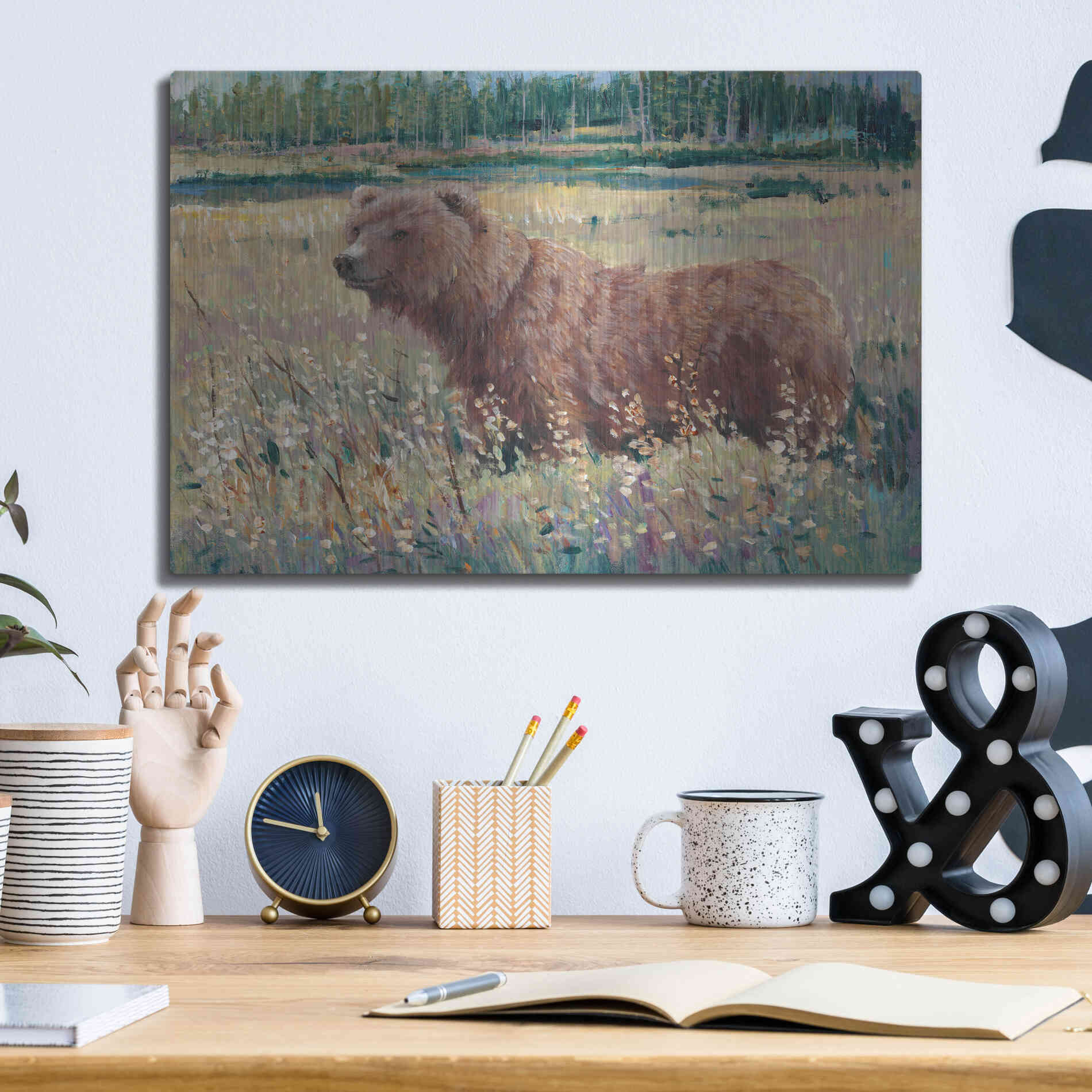 Luxe Metal Art 'Bear in the Field' by Tim O'Toole, Metal Wall Art,16x12