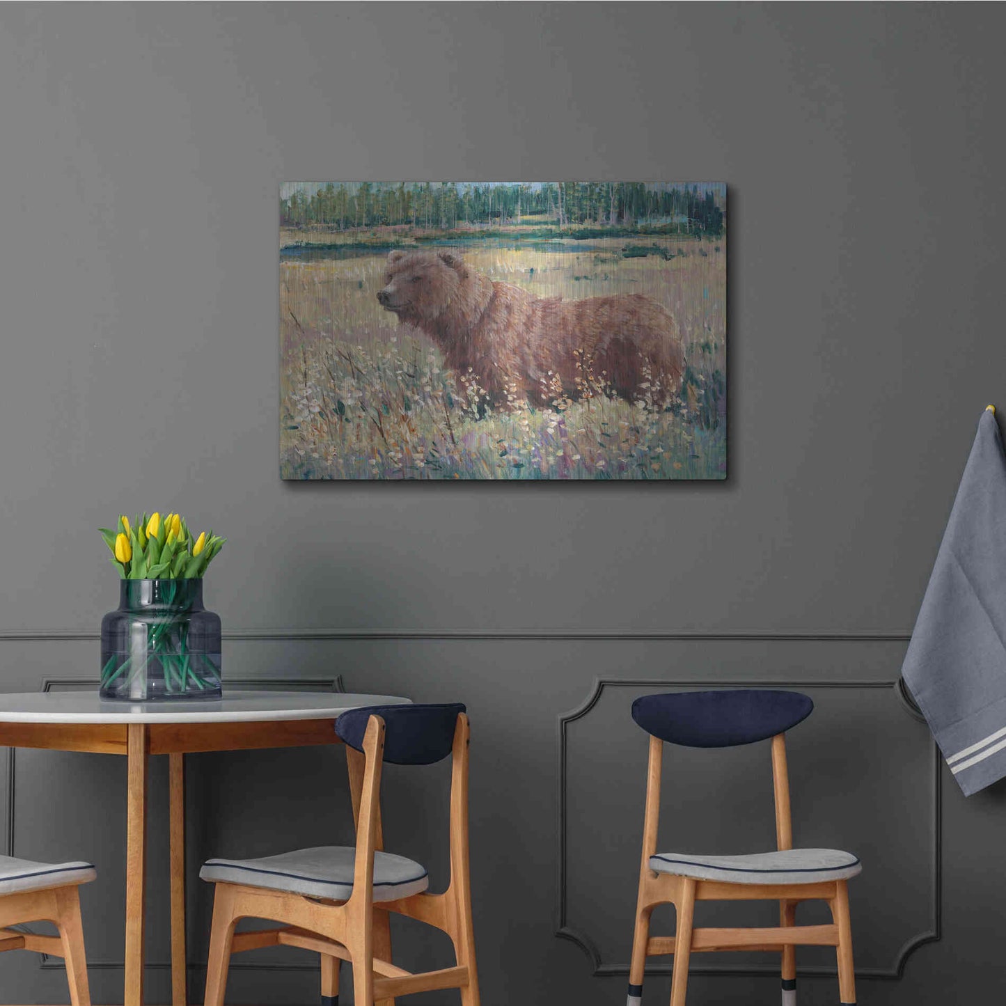 Luxe Metal Art 'Bear in the Field' by Tim O'Toole, Metal Wall Art,36x24